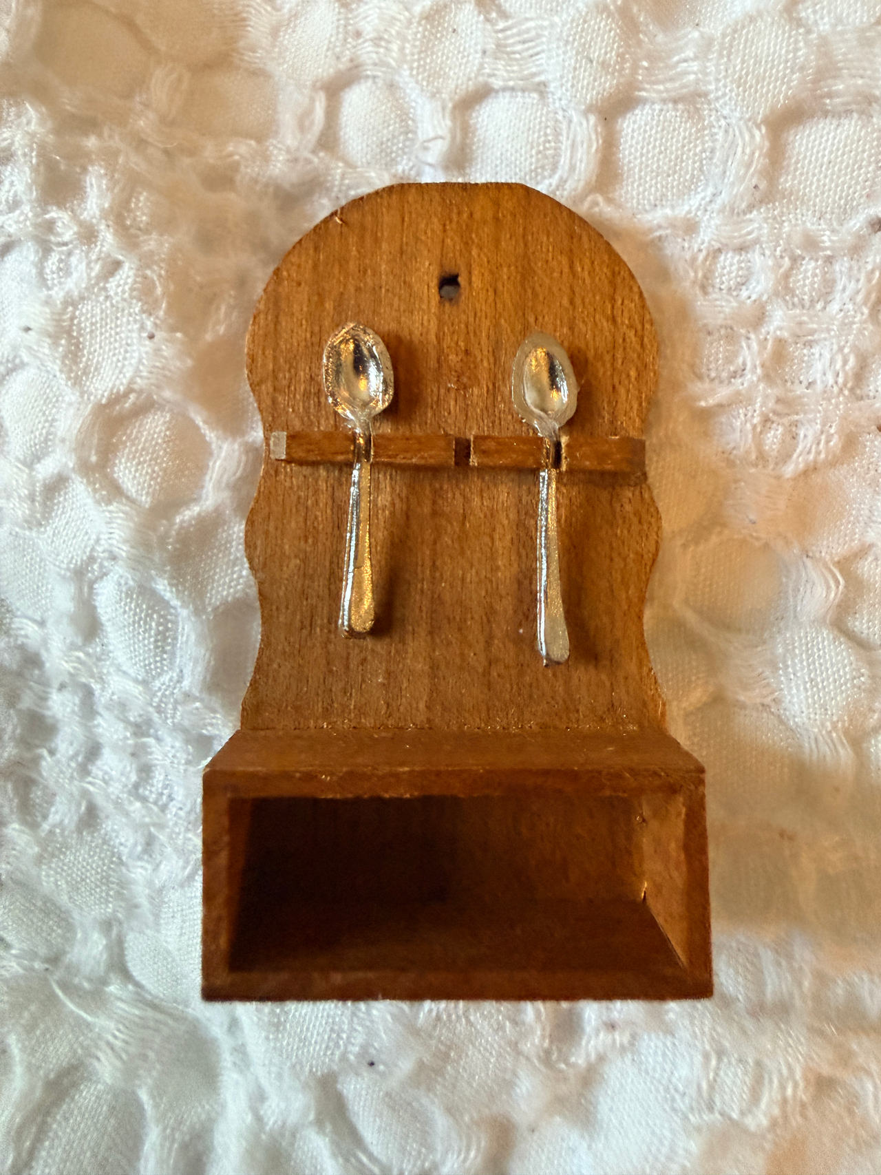 Vintage Japan Dollhouse Miniature Wooden Spoon Rack with 2 Spoons