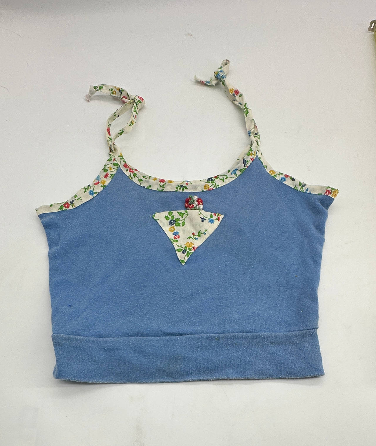 Blue Floral Trim Halter Crop Top