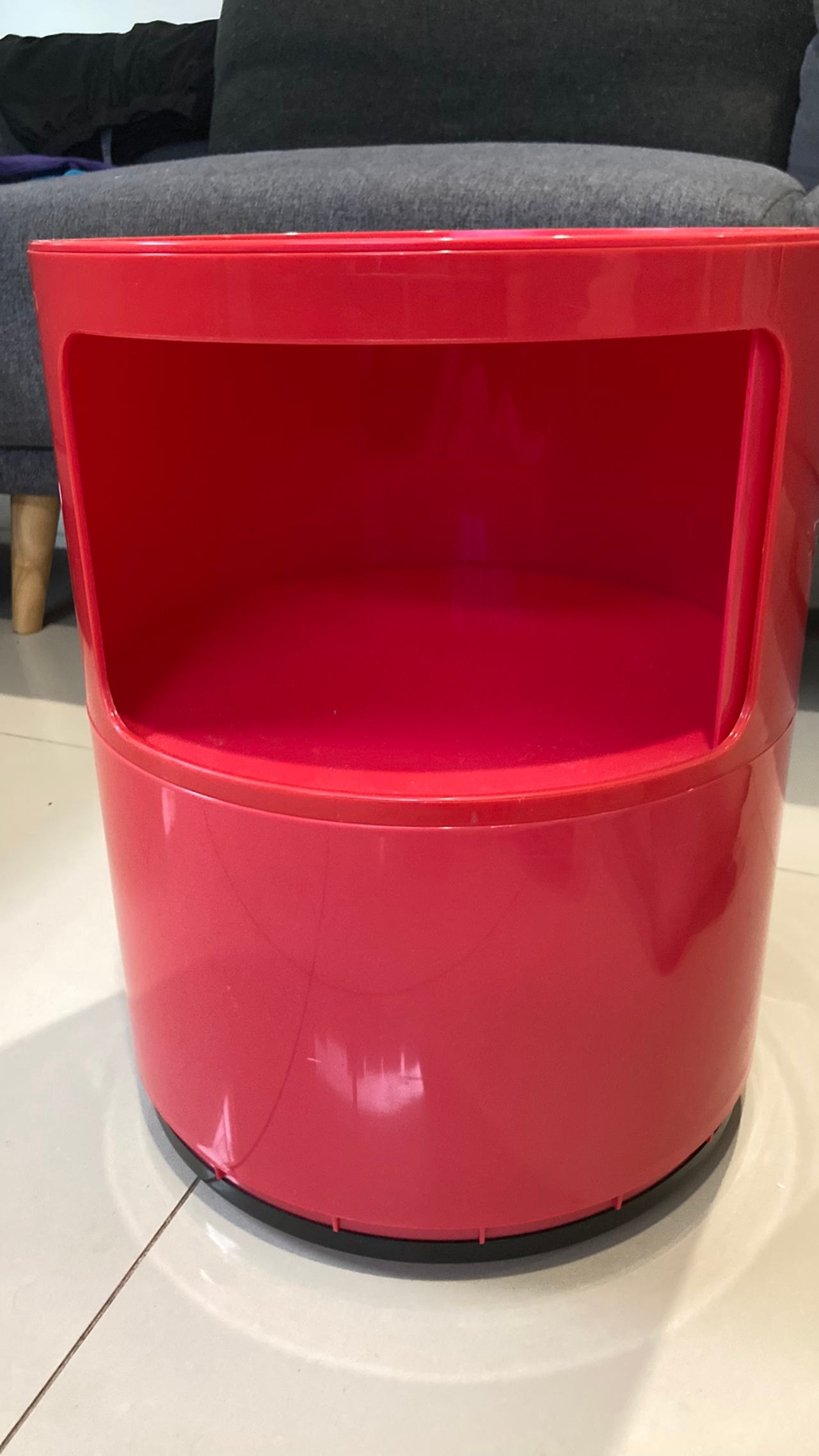 Red rolling side shelf