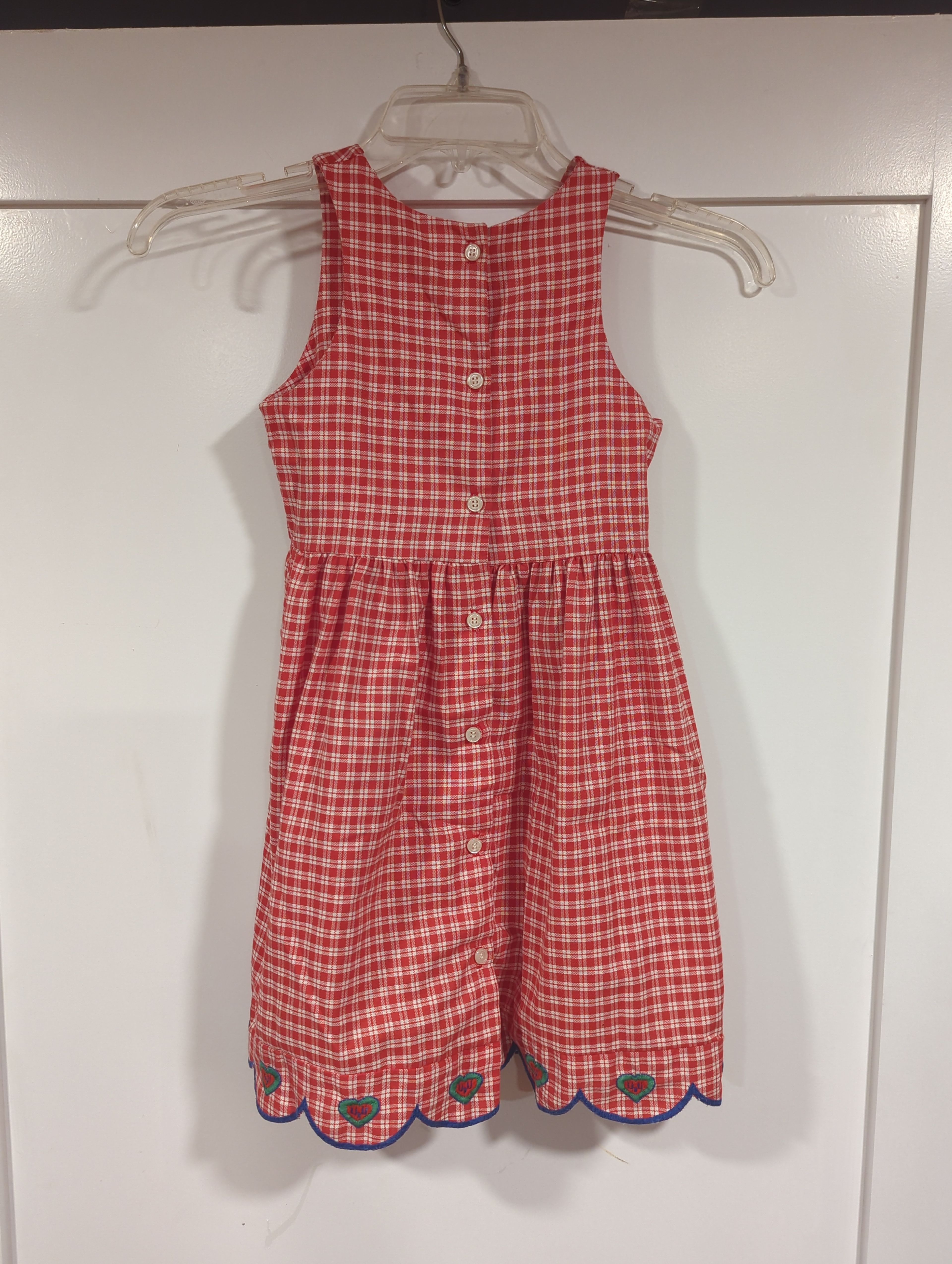Girls Red Gingham Scalloped Dress- VINTAGE