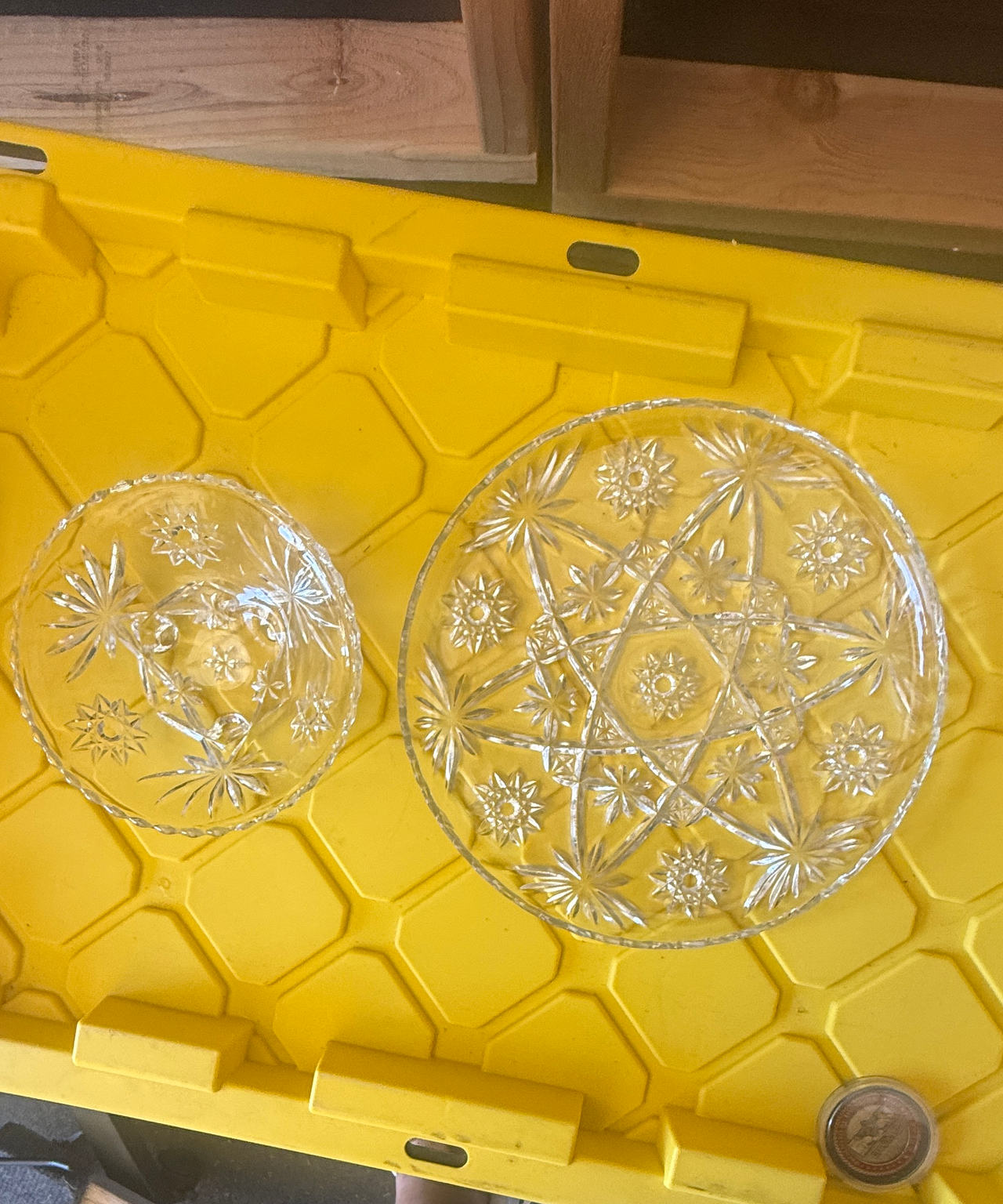 Vintage Pinwheel Cut Glass Platter and Bowl Set