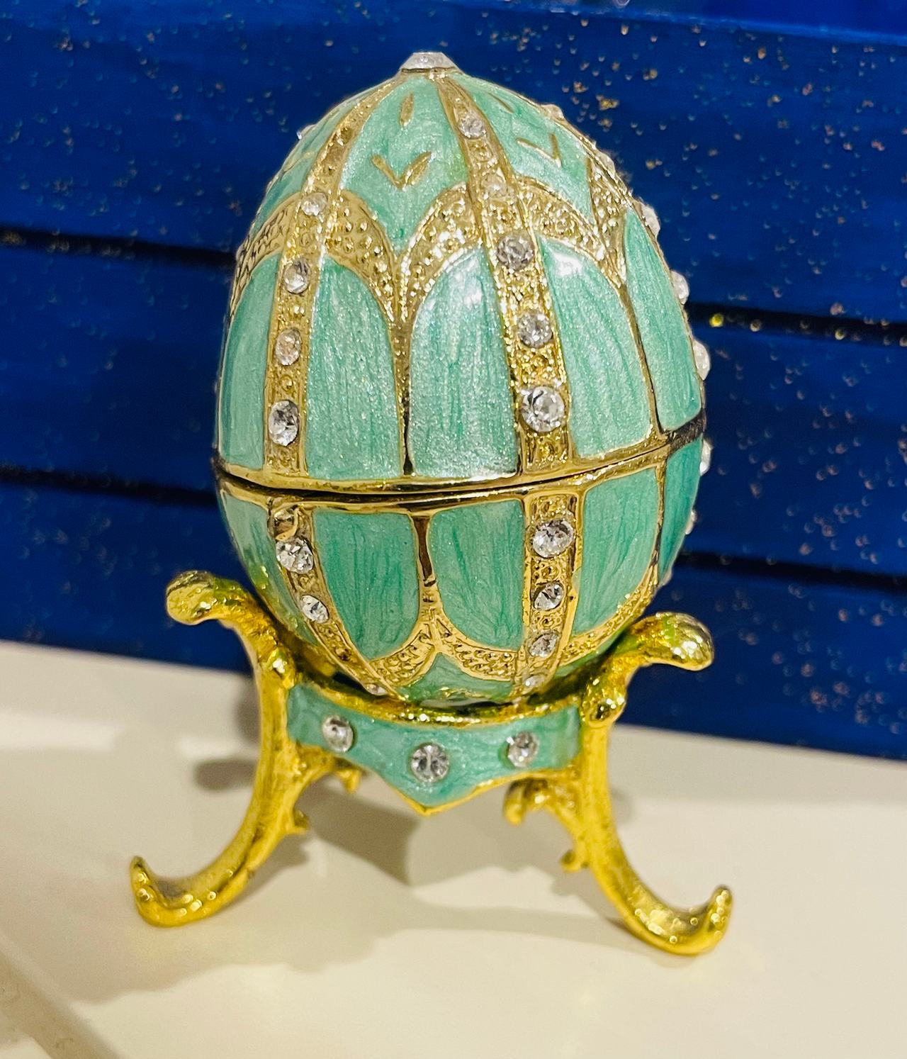 Mint and Yellow Enamel Egg Trinket Boxes