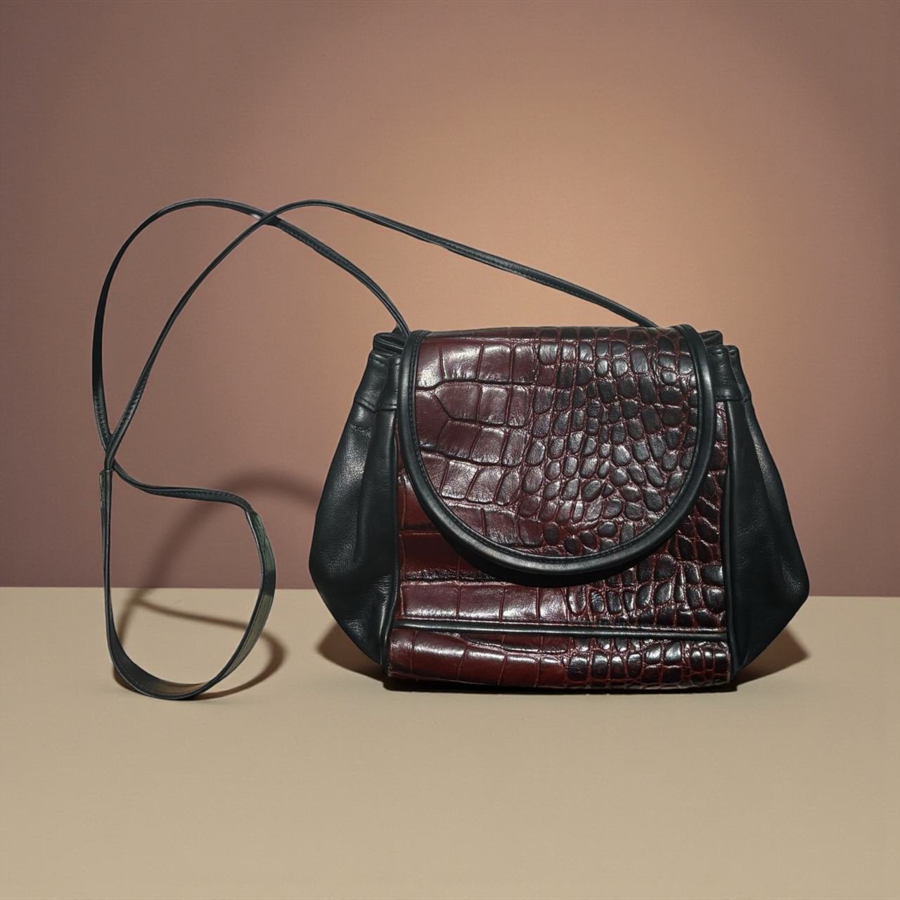 Vintage Croc Embossed Leather Crossbody Bag