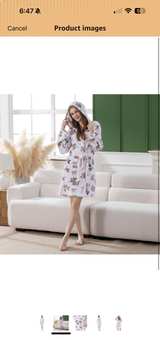 Women's Hooded Fleece Robe with Rose and Bow Print - Image 3