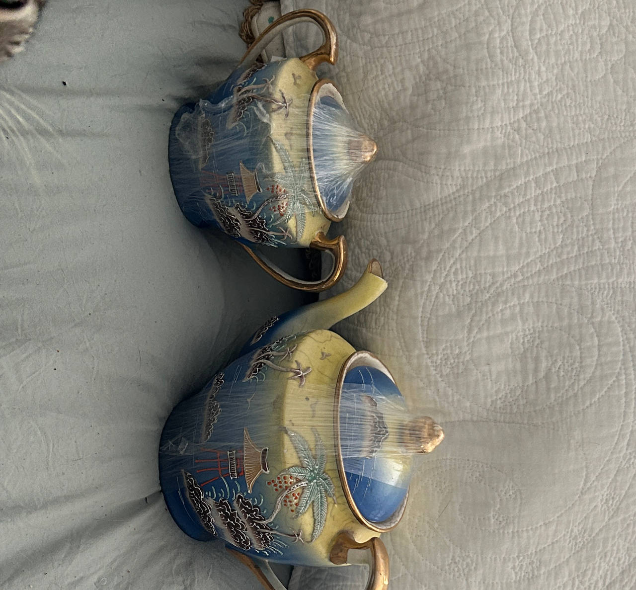 Vintage Japanese Moriage Teapot and Sugar Bowl Set