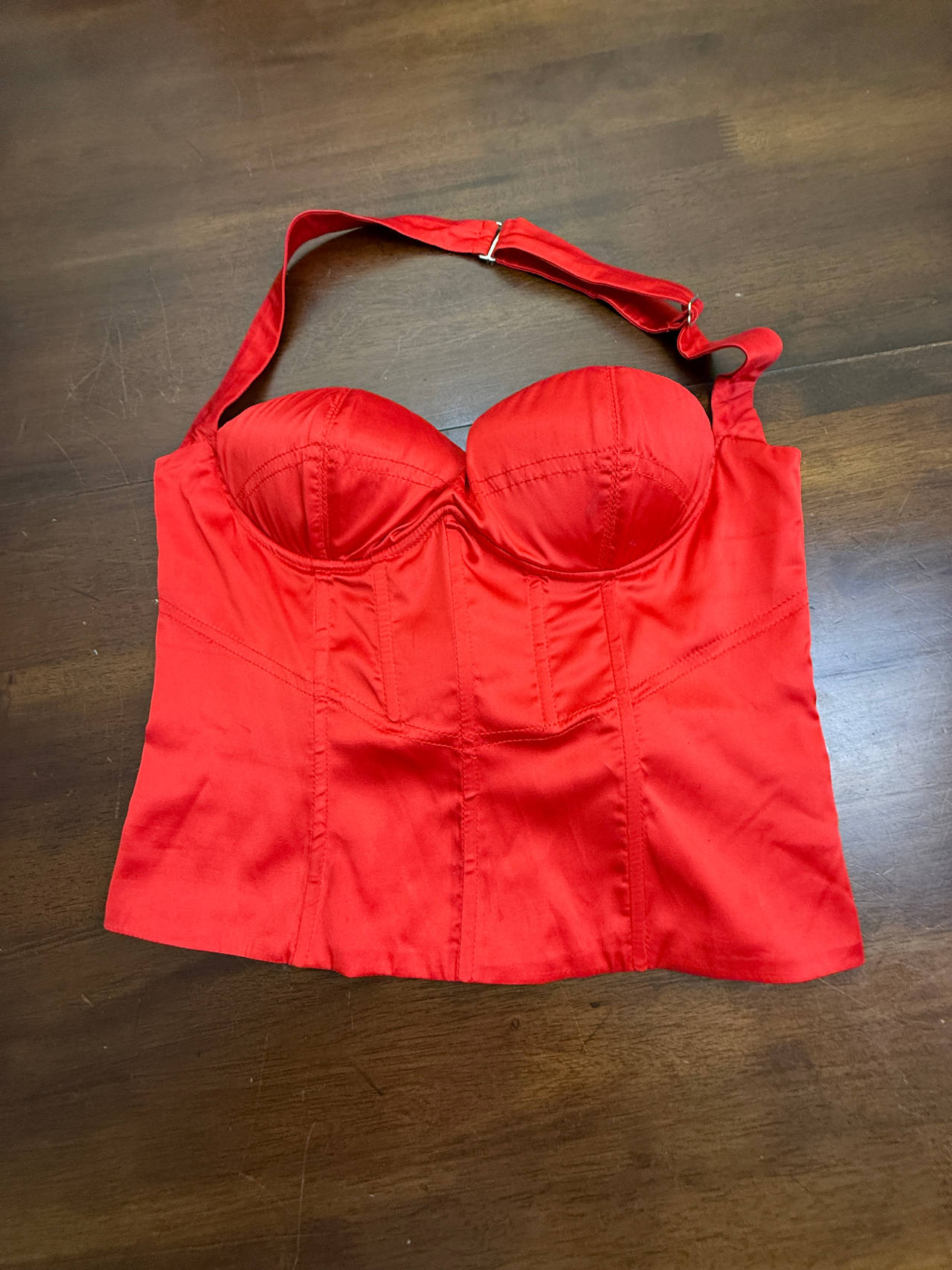 Finesse Red Satin Halter Corset Top XS