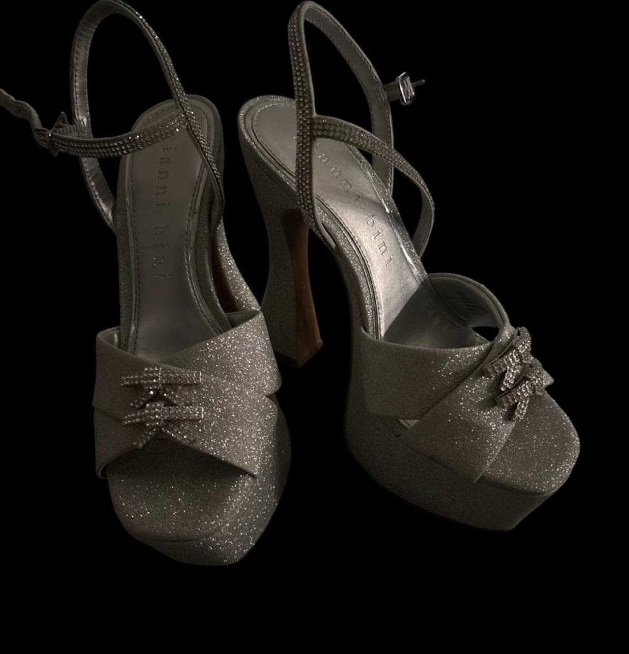 Gianni Bini Kaylyn Glitter Rhinestone Bow Platform Dress Sandals