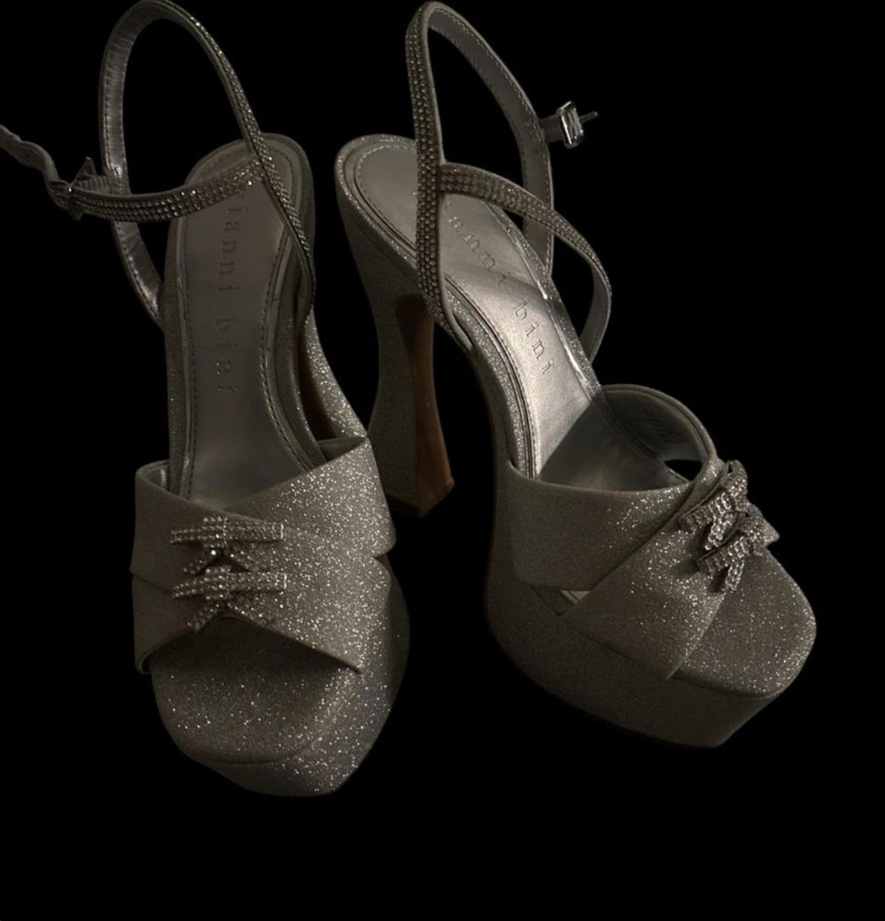 Gianni Bini Kaylyn Glitter Rhinestone Bow Platform Dress Sandals