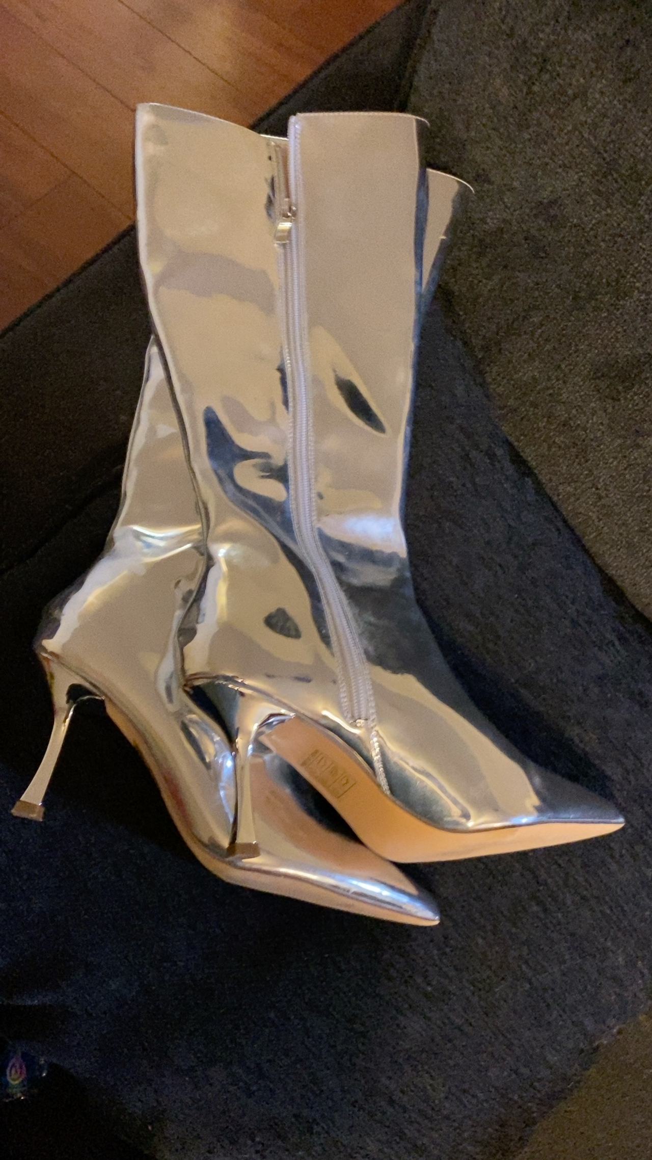 Fashion Nova Josie Chrome Knee High Boots Silver