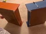 Small Wooden Wall Shelves - Navy & Orange Pair - Image 2