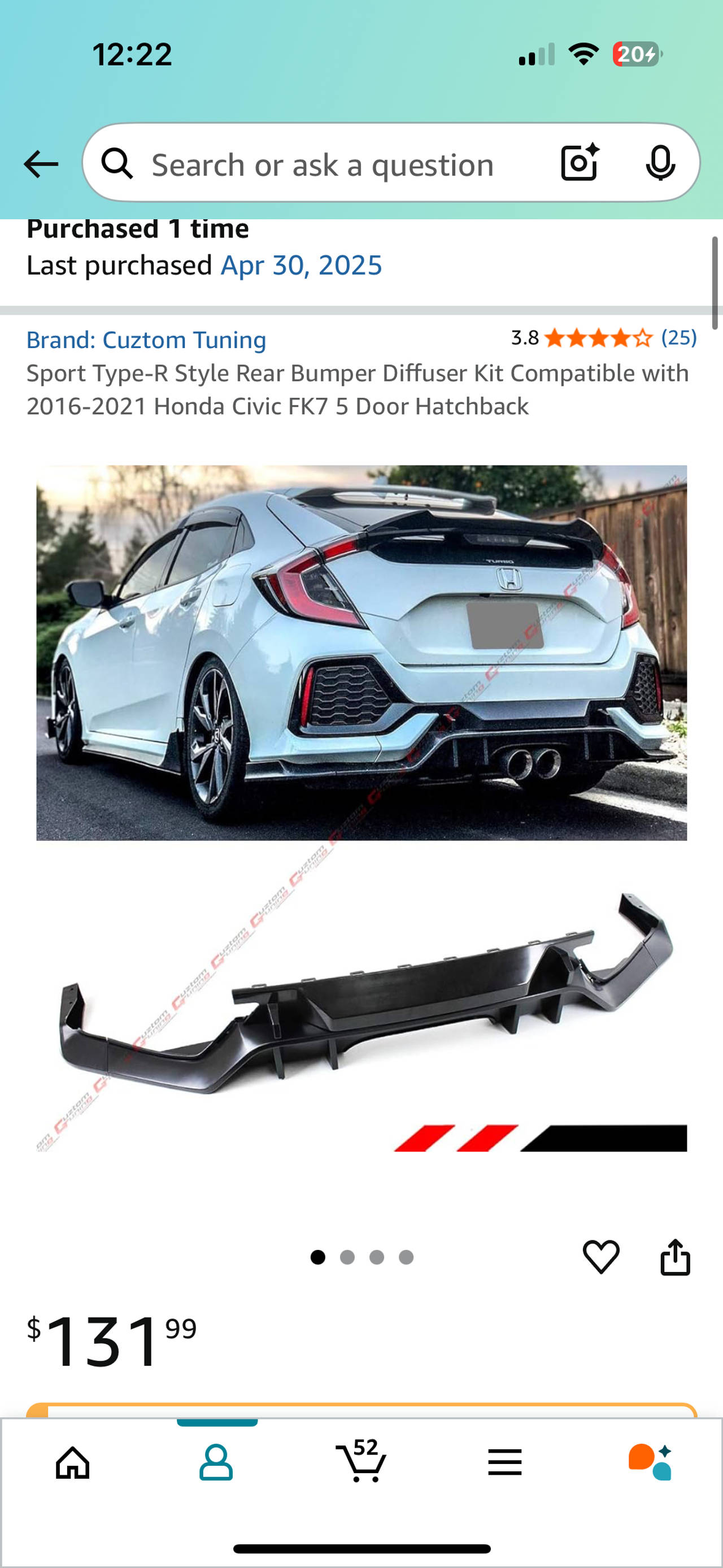 Sport Type-R Style Rear Bumper Diffuser Kit