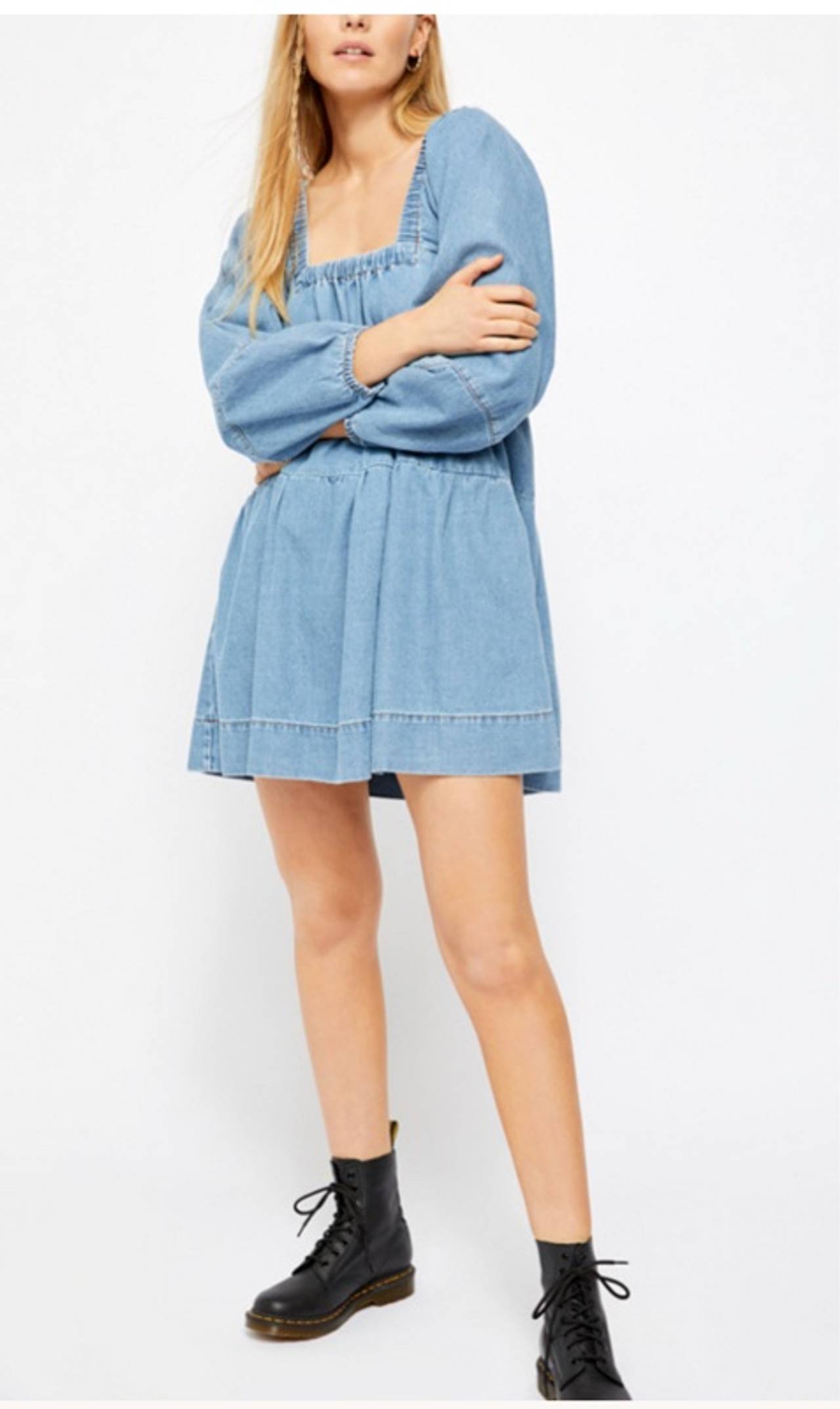 Free People Blue Jean Babydoll Dress