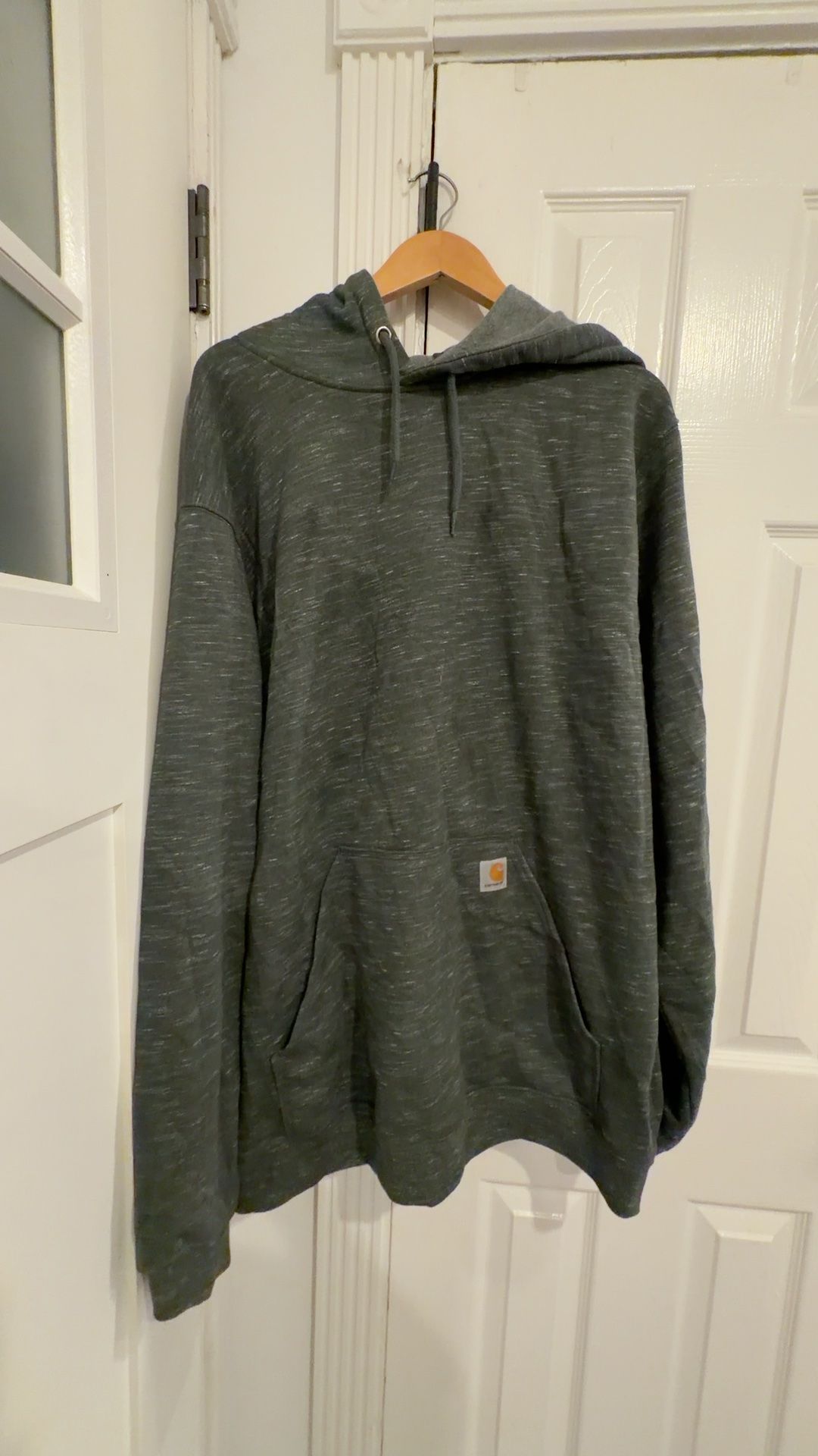 Carhartt Men's Green Gray Logo Hoodie XL Tall Loose Fit Sweater 