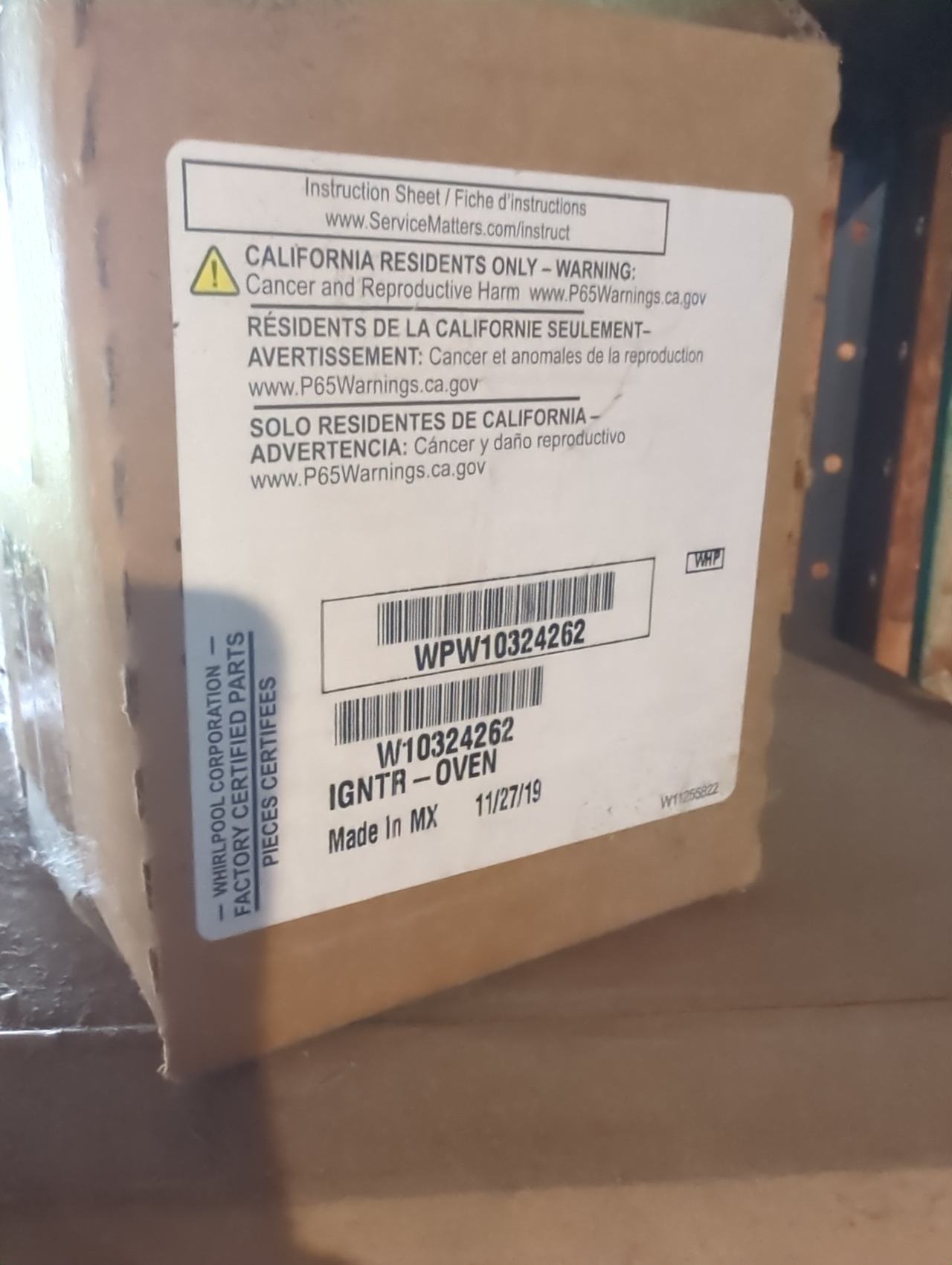 Whirlpool WPW10324262 Oven Igniter