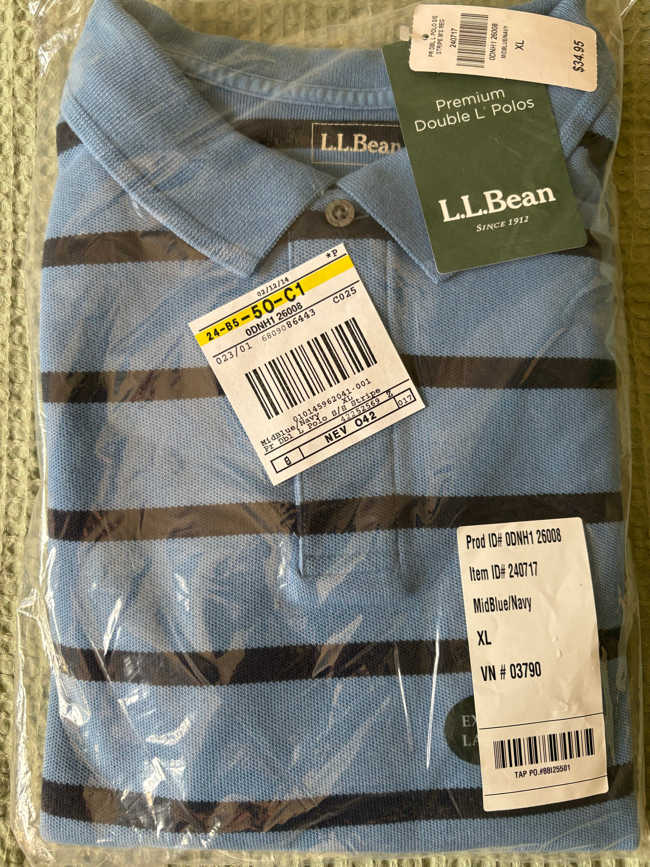 Men’s L.L.Bean Premium Double L Polo Size XL Color Blue