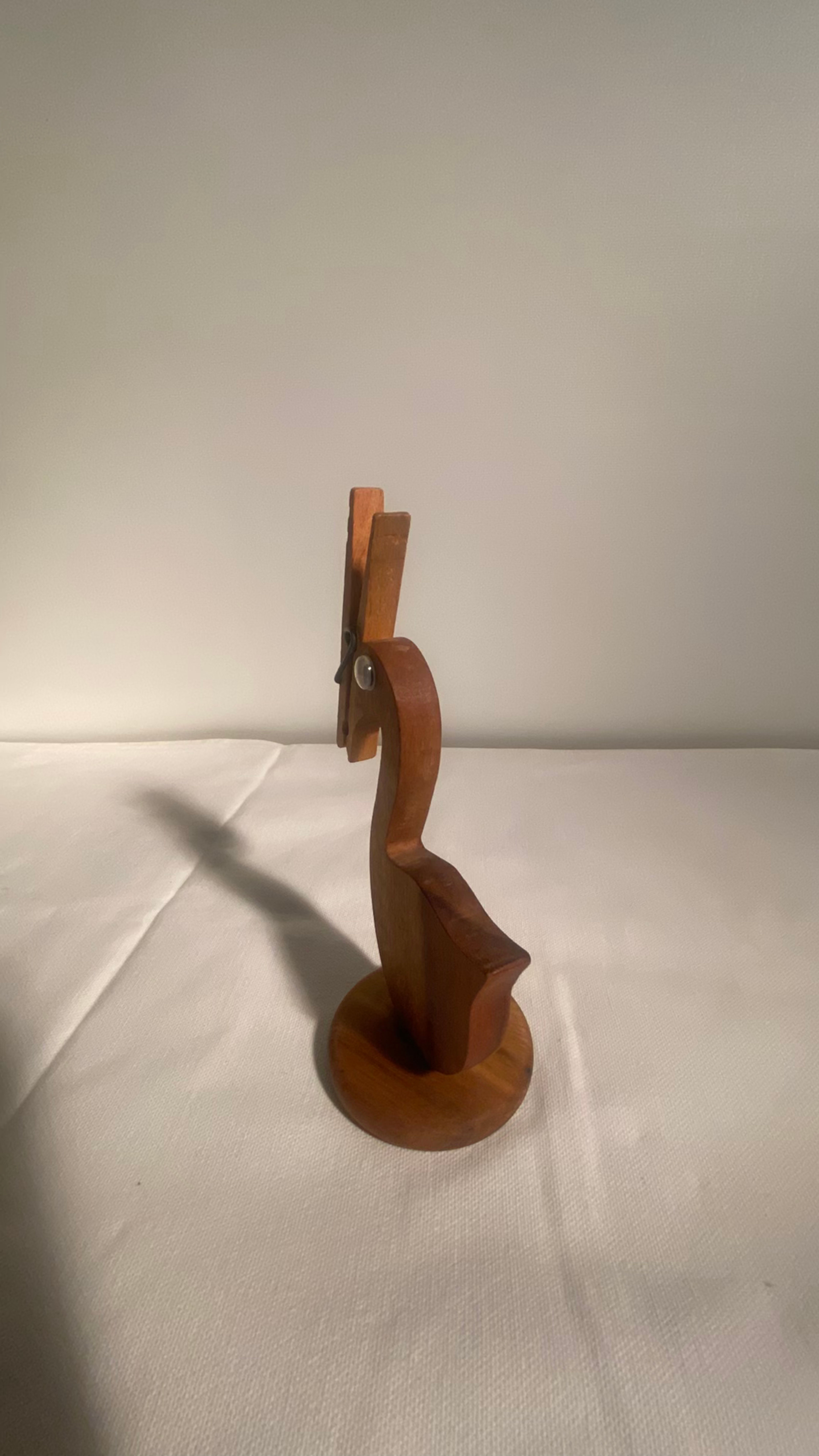 Wooden Bird Figurine with Clothespin Beak - Image 4