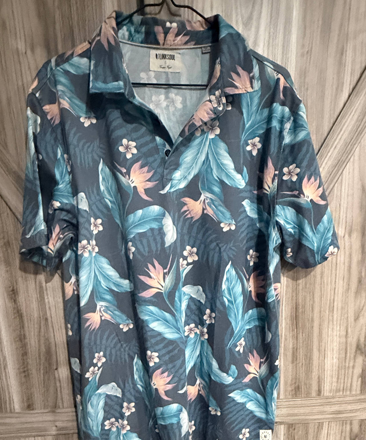 Linksoul Men's Tropical Print Polo Shirt Size Large