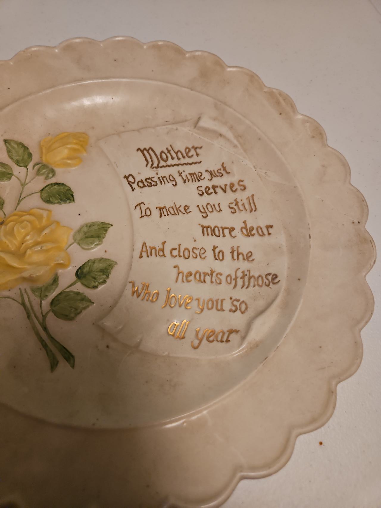 Vintage Mother Poem Decorative Plate with Yellow Roses