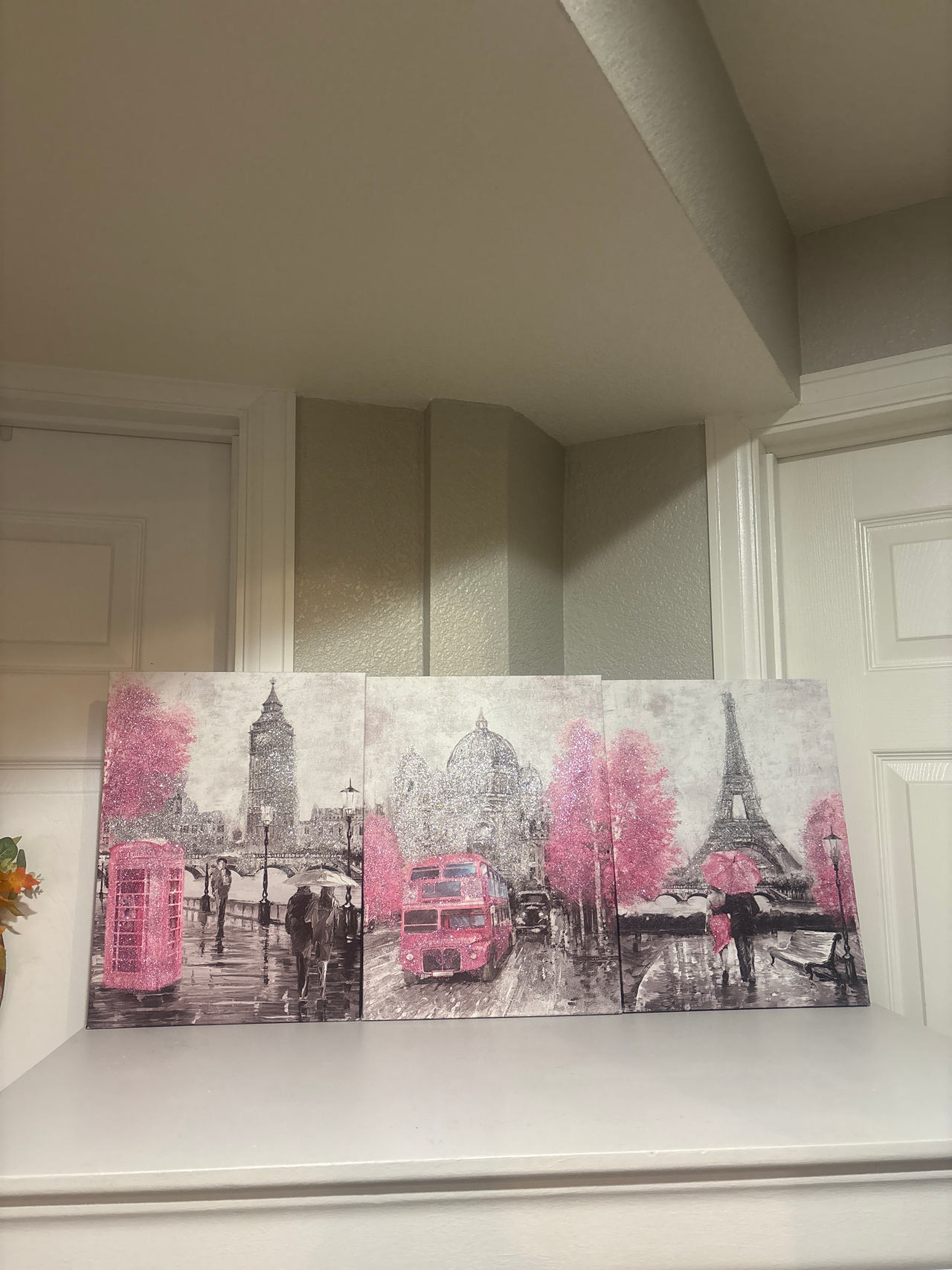 Pink Paris and London Cityscape Canvas Wall Art Set