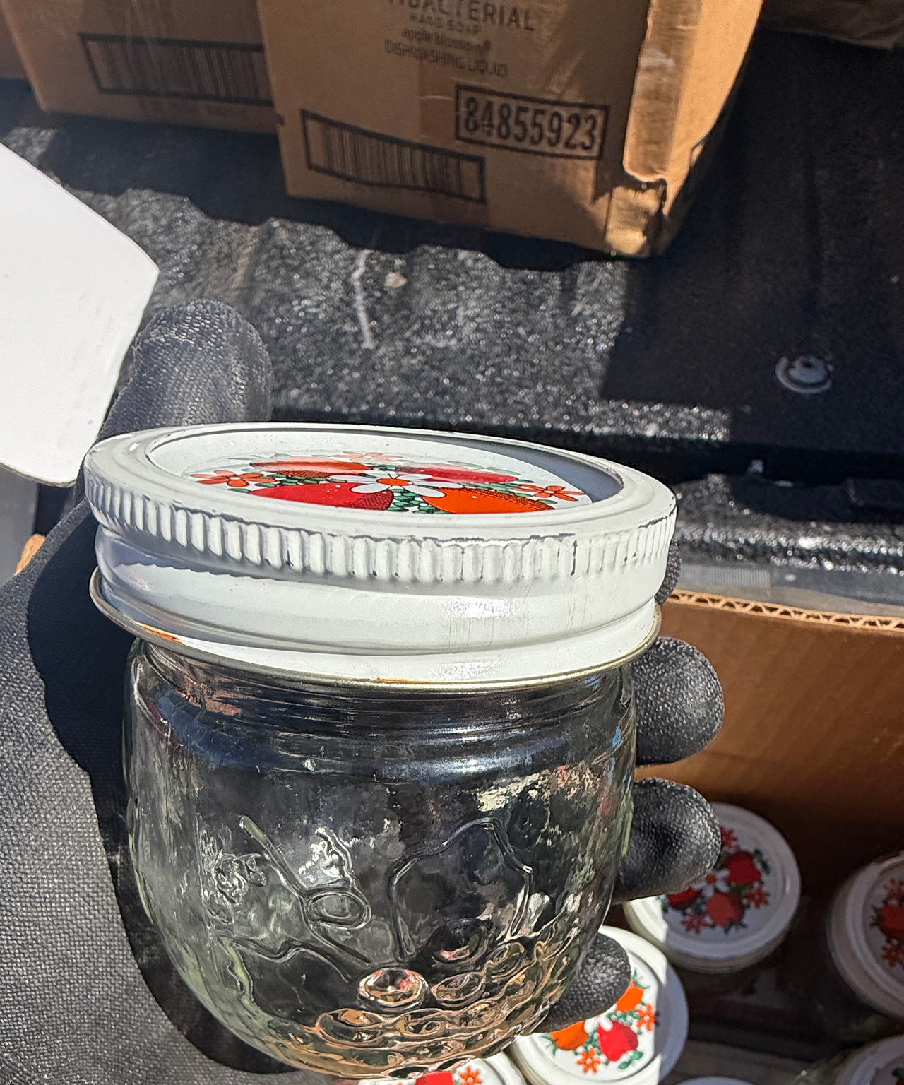 Ball Quilted Crystal Jelly Jar with Strawberry Lid