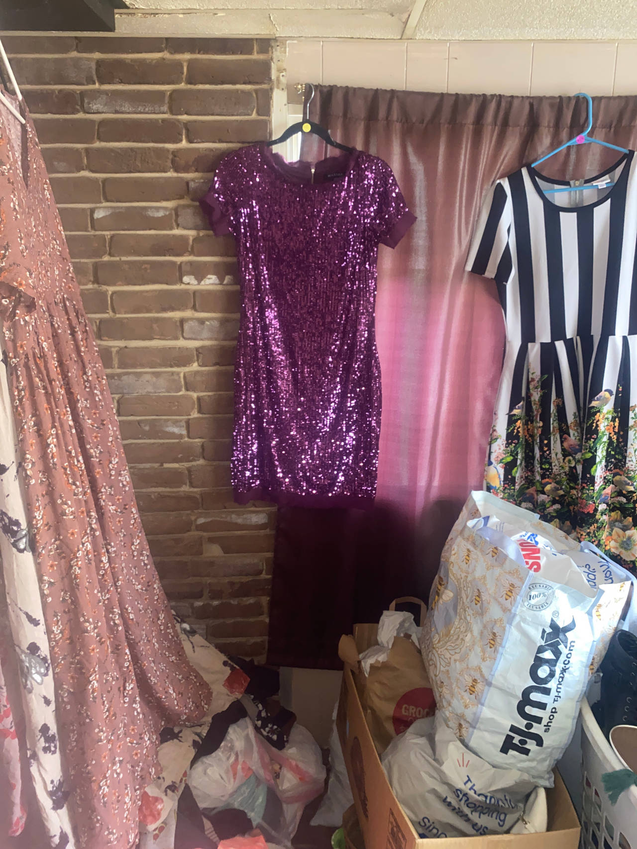 Purple Sequin Short Sleeve Dress