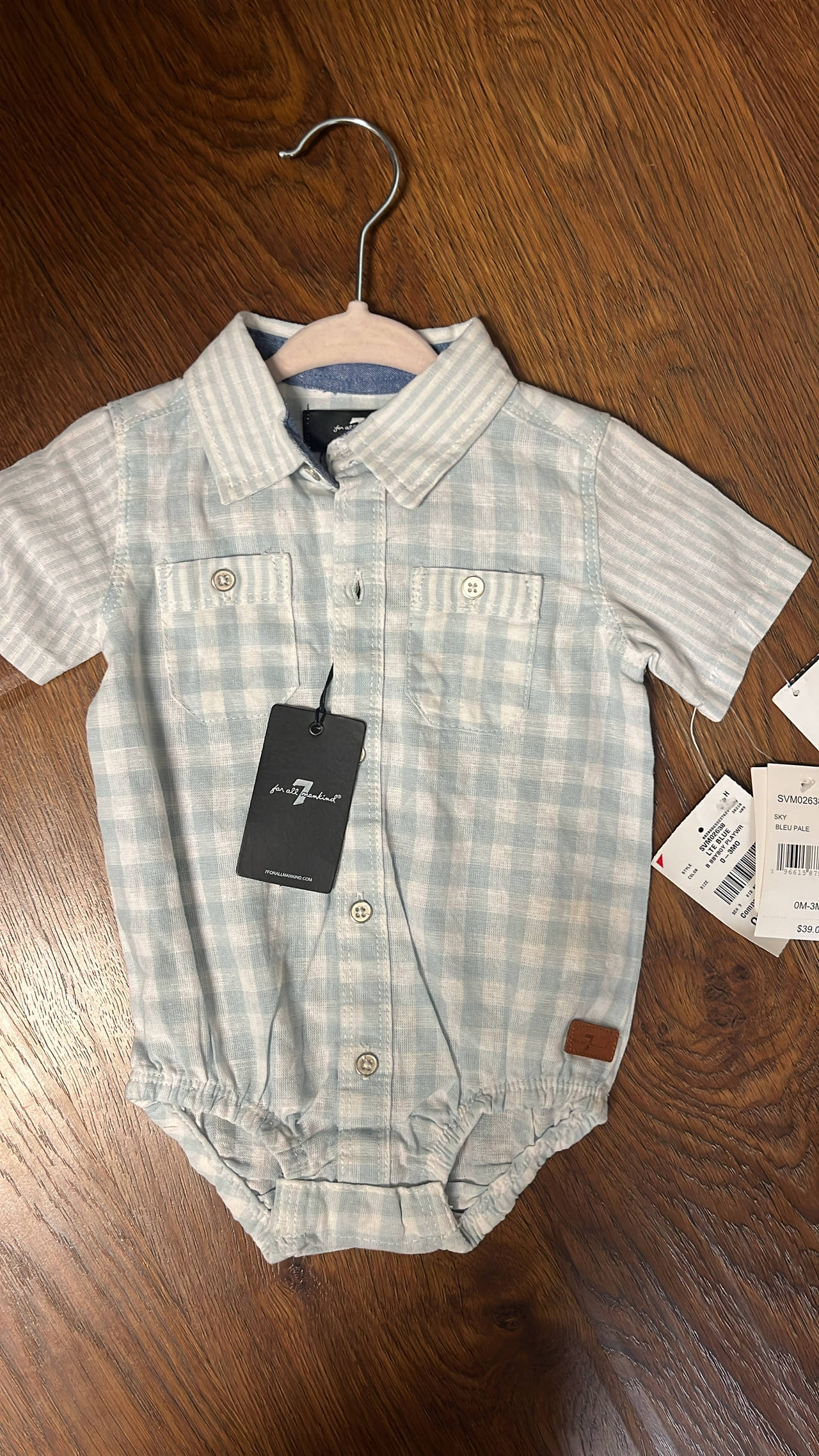 7 For All Mankind Baby Gingham Bodysuit 0/3