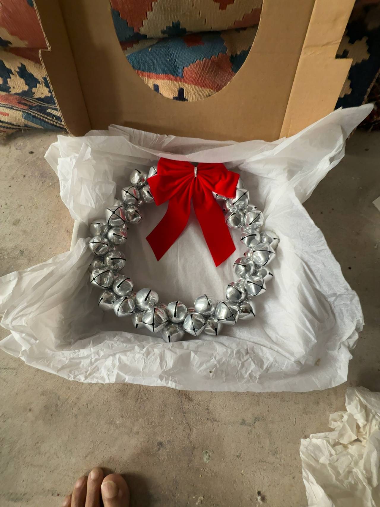 Williams Sonoma Silver Jingle Bell Holiday Wreath