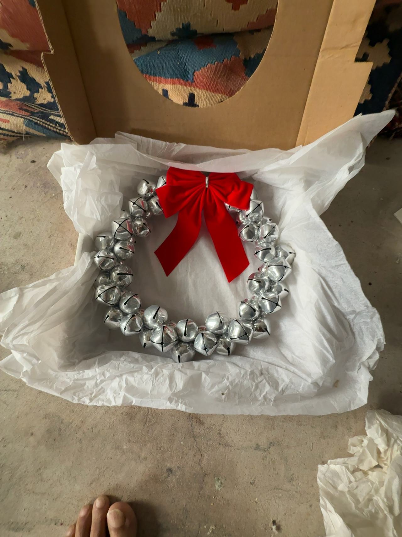 Williams Sonoma Silver Jingle Bell Holiday Wreath
