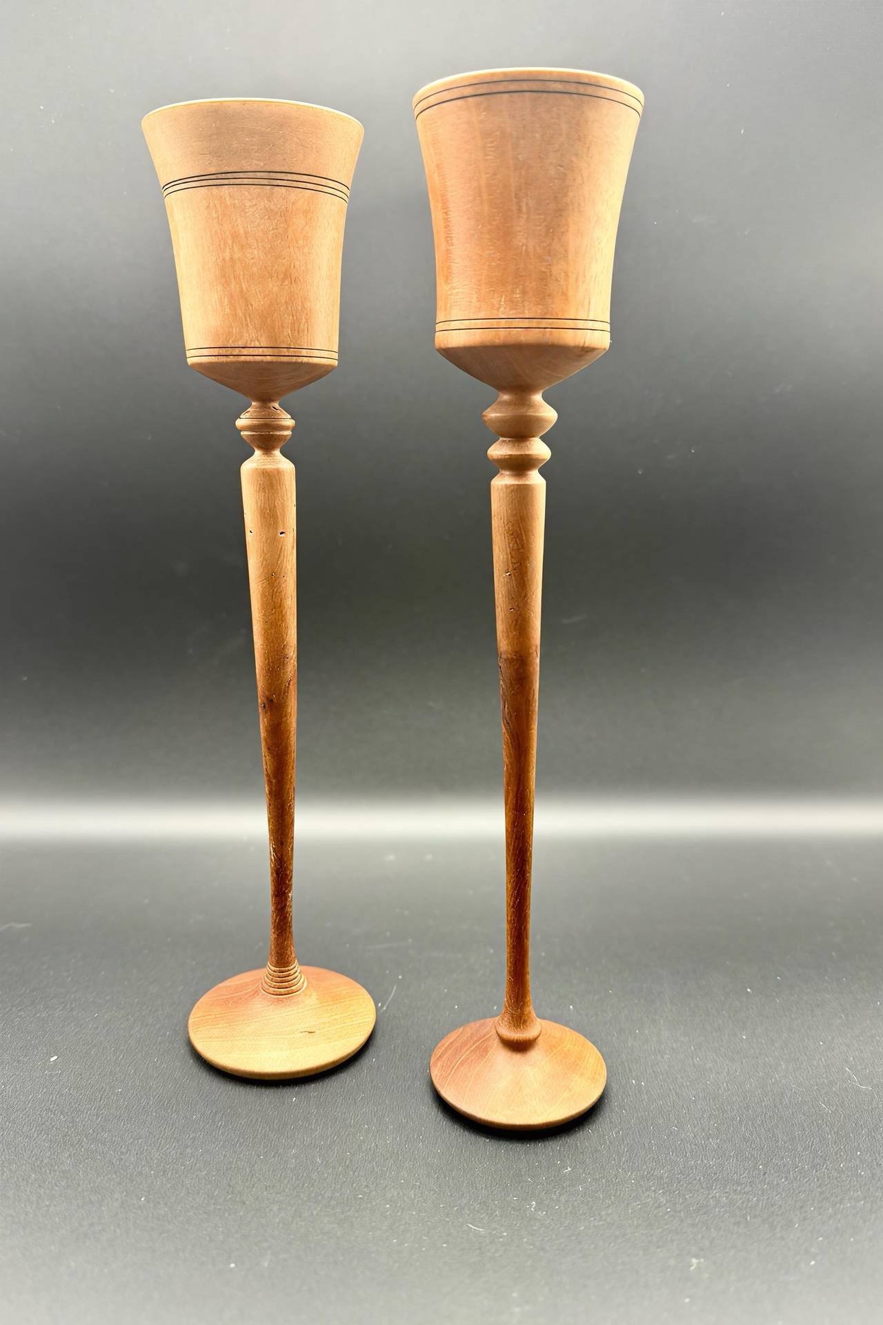 Vintage Hand Turned Wooden Goblets Set of 2