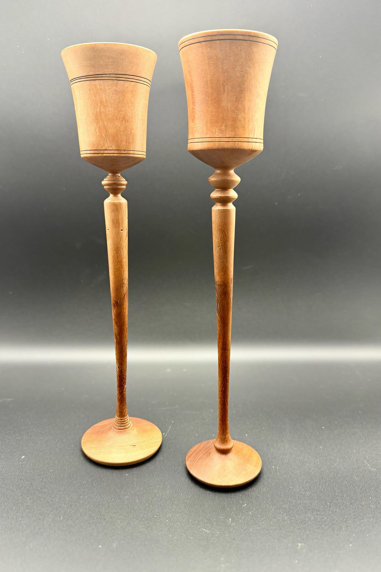 Vintage Hand Turned Wooden Goblets Set of 2