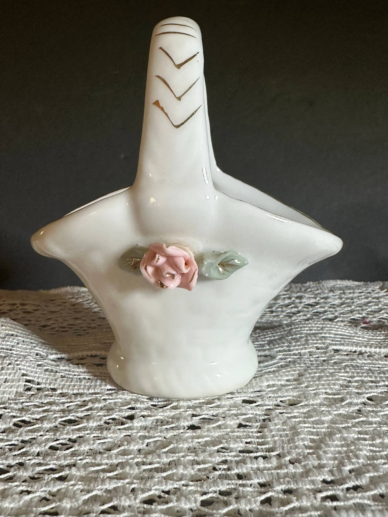 Vintage Floral Porcelain Basket: Gold Accents, 1950s China