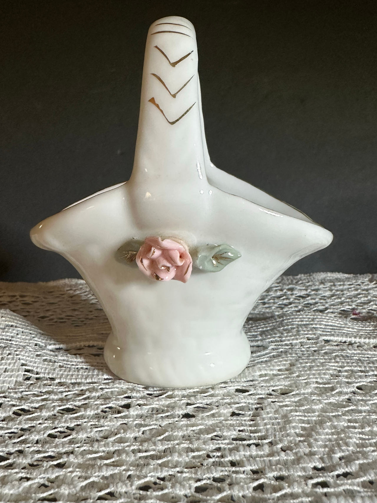 Vintage Floral Porcelain Basket: Gold Accents, 1950s China