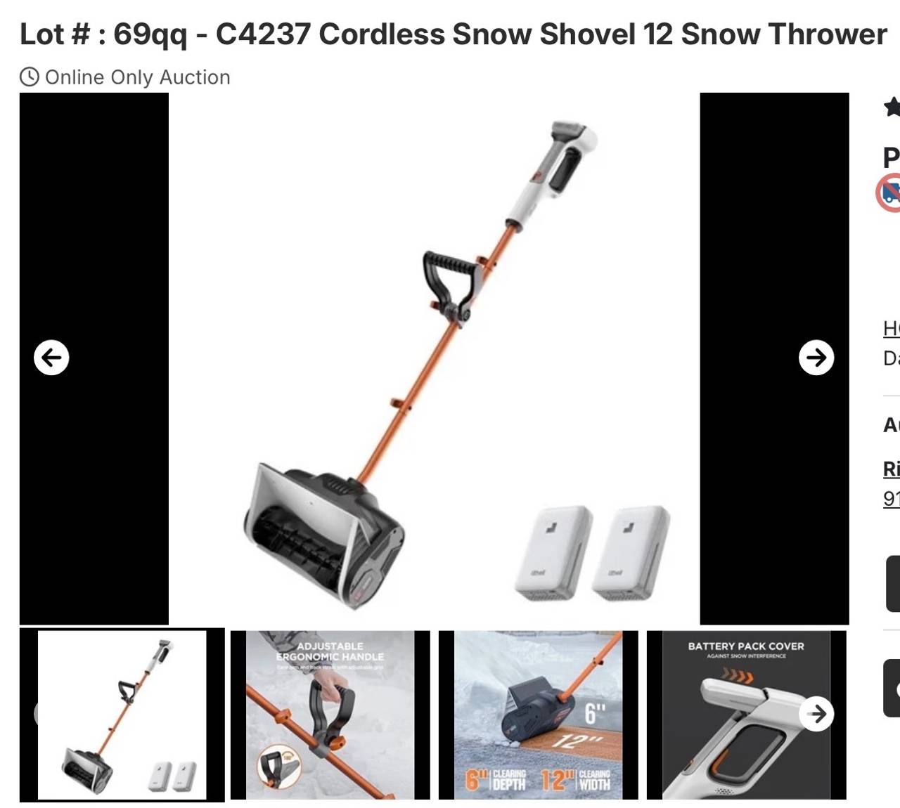 Litheli 20V Cordless Snow Shovel 12-inch Snow Thrower