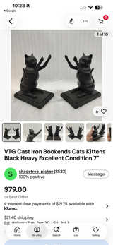 Vintage Cast Iron Cat Bookends - Image 1