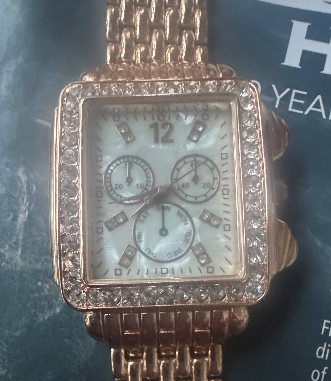 Rose Gold Tone Crystal Rectangular Watch