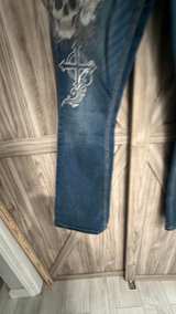 Hot Topic Skull and Cross Flare Jeans Size 11 Goth wide leg - Image 4