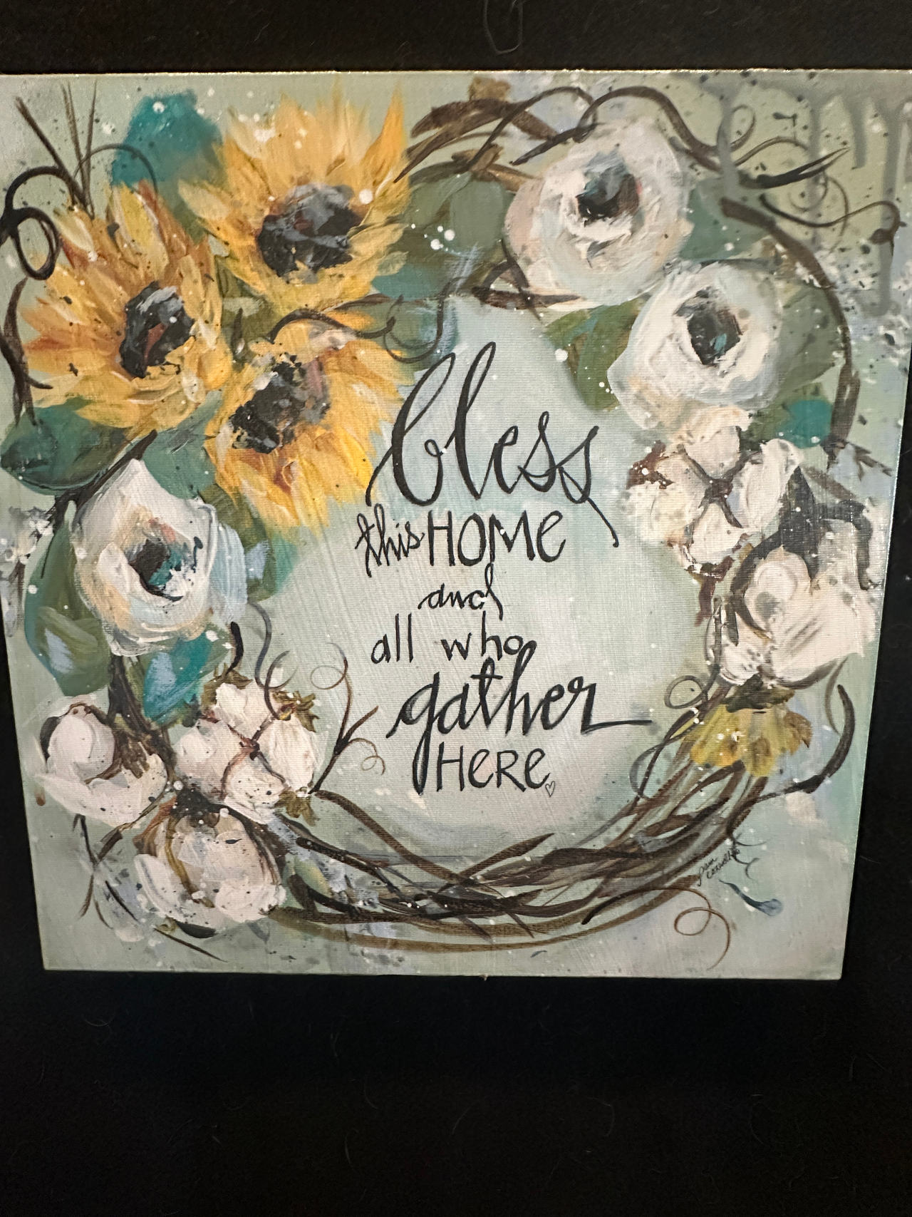 Bless This Home and All Who Gather Here Floral Wall Art