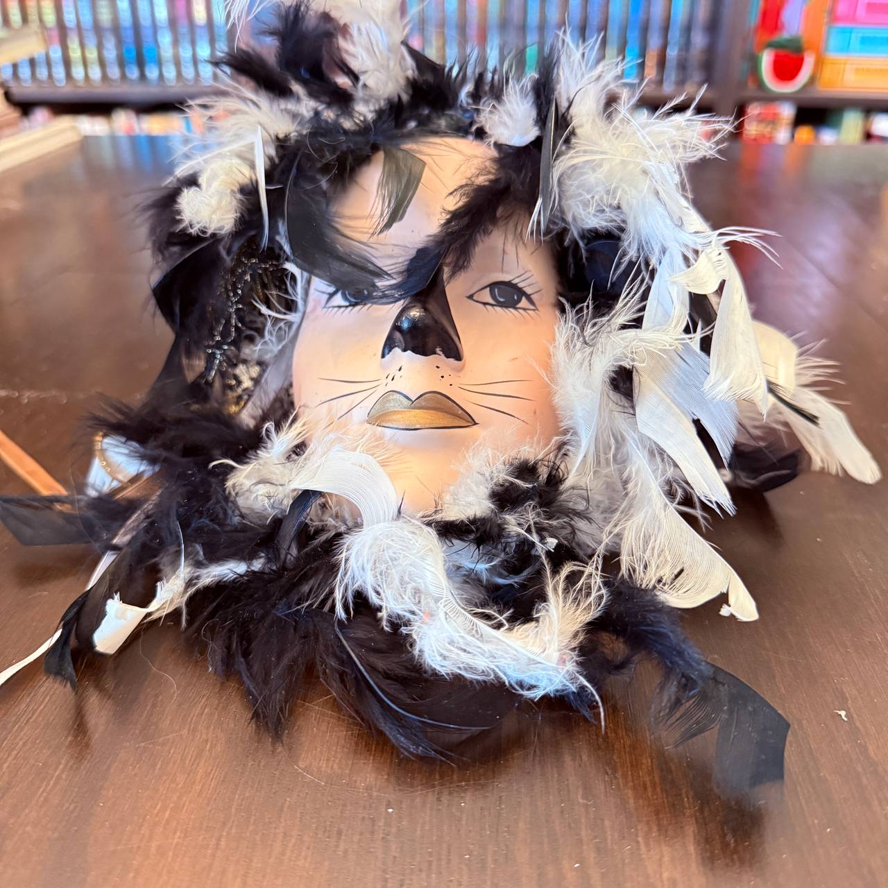 Vintage Ceramic Feathered Lady Mask Wall Decor