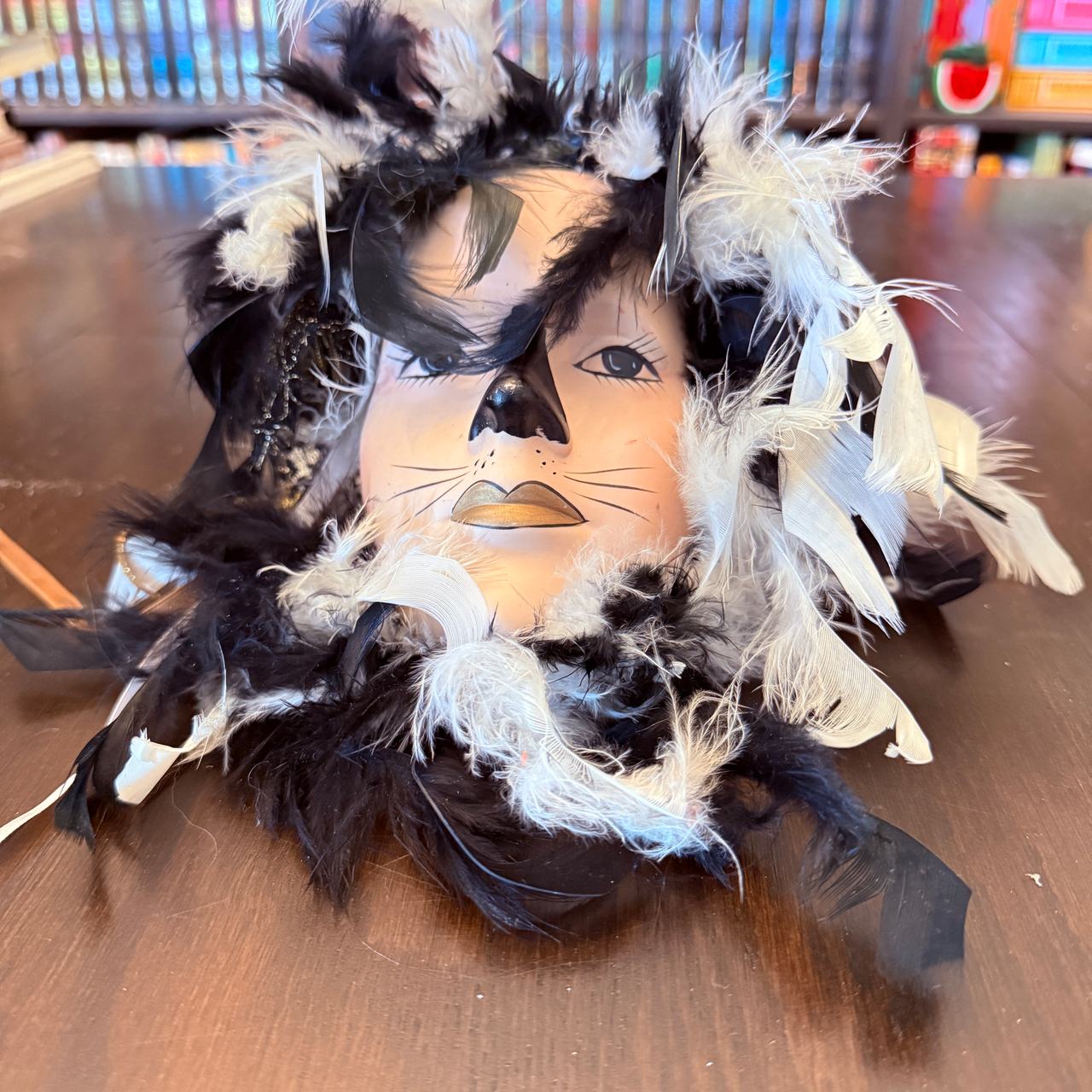 Vintage Ceramic Feathered Lady Mask Wall Decor