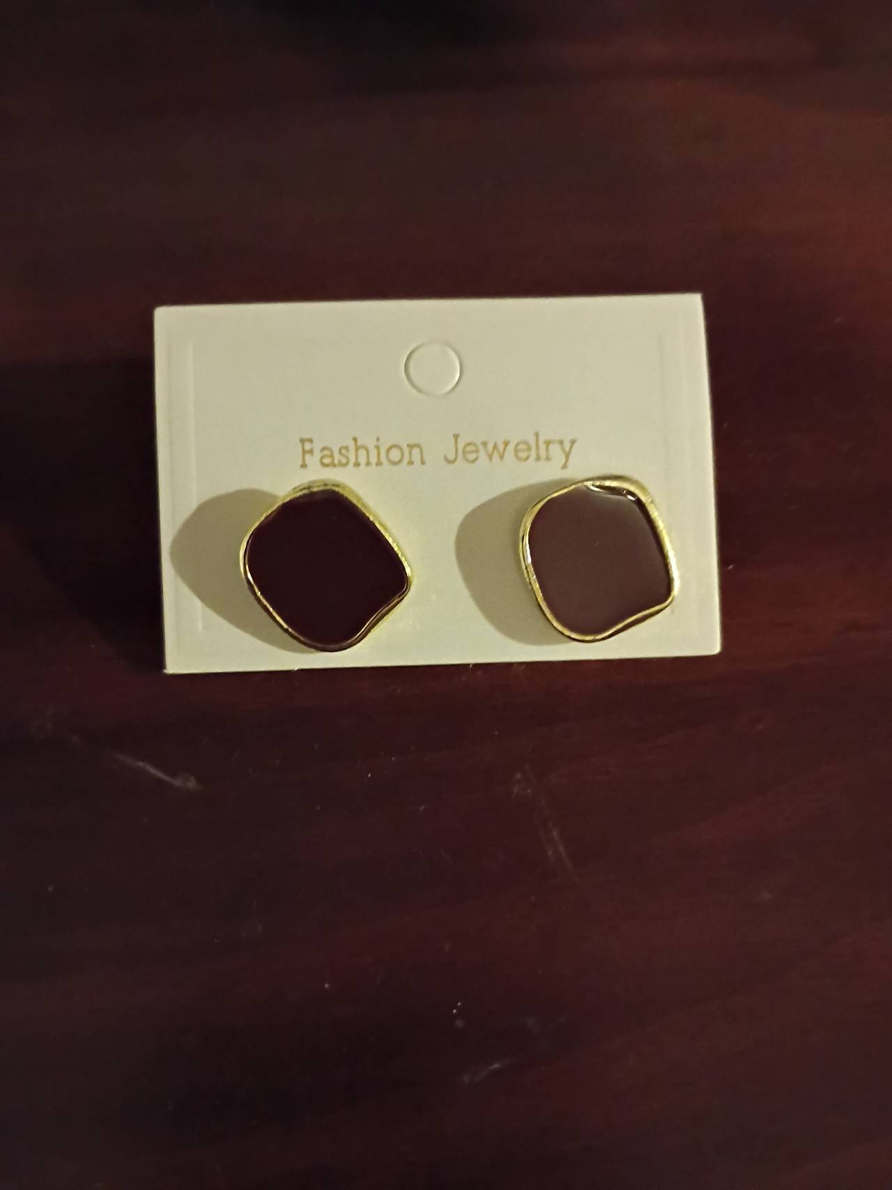 Brown Geometric Enamel Stud Earrings