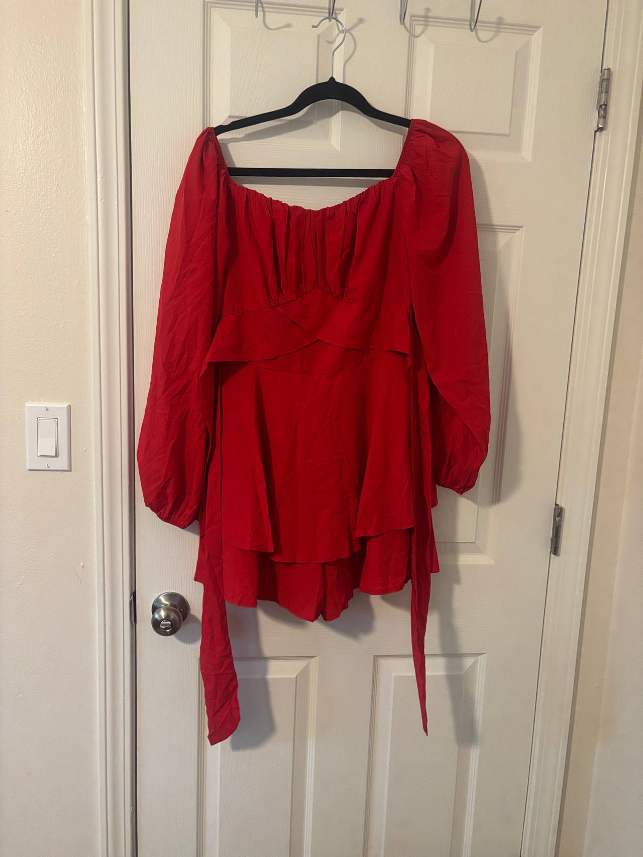 Red Off-Shoulder Long Sleeve Dress