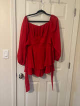 Red Off-Shoulder Long Sleeve Dress - Image 1
