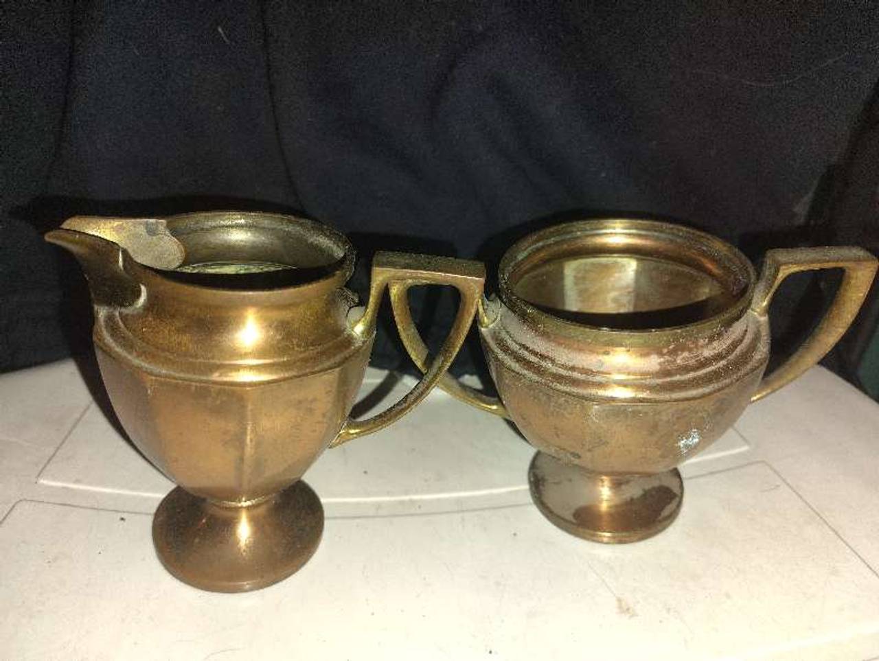 Vintage Brass Creamer and Sugar Set