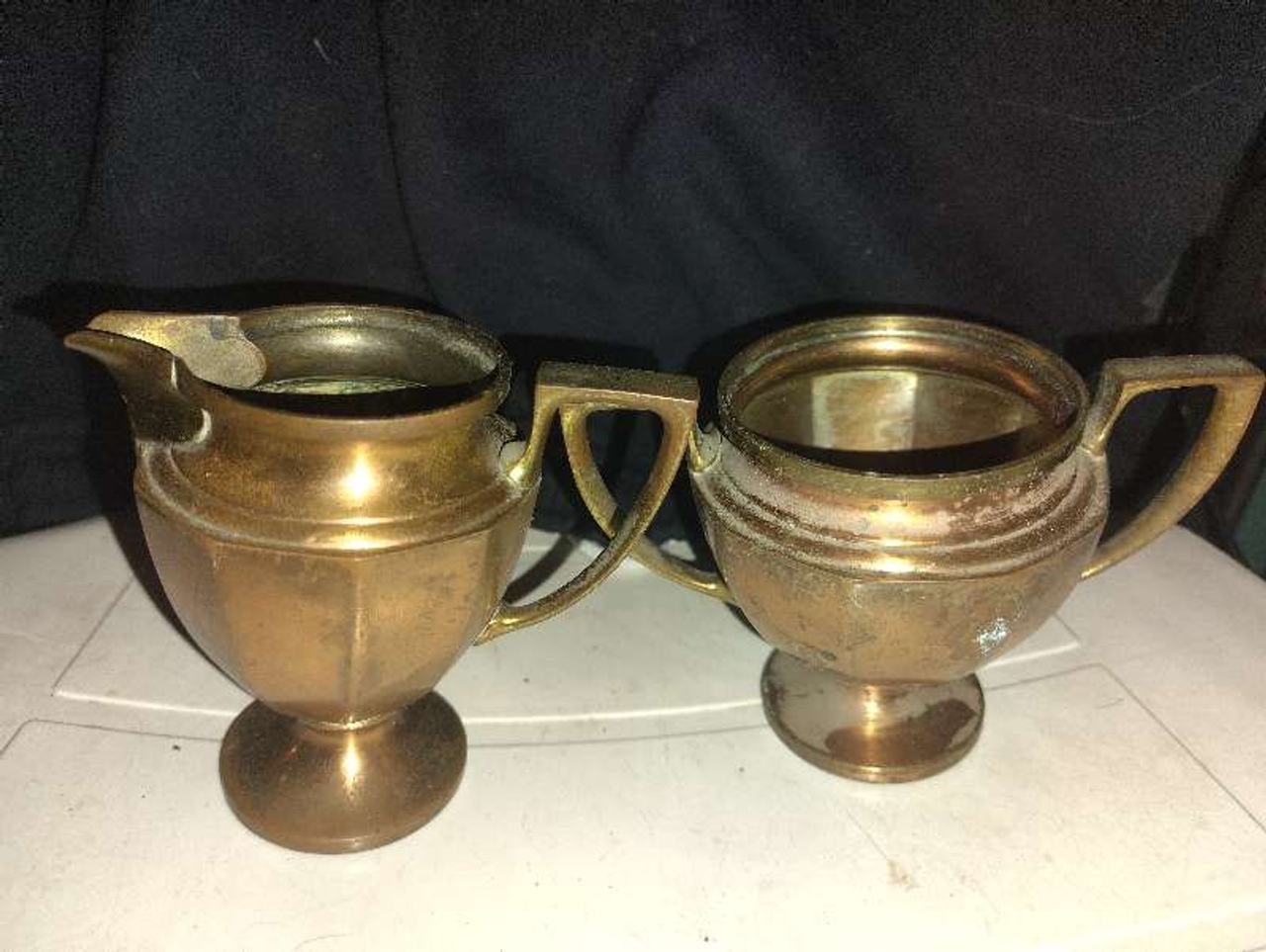 Vintage Brass Creamer and Sugar Set