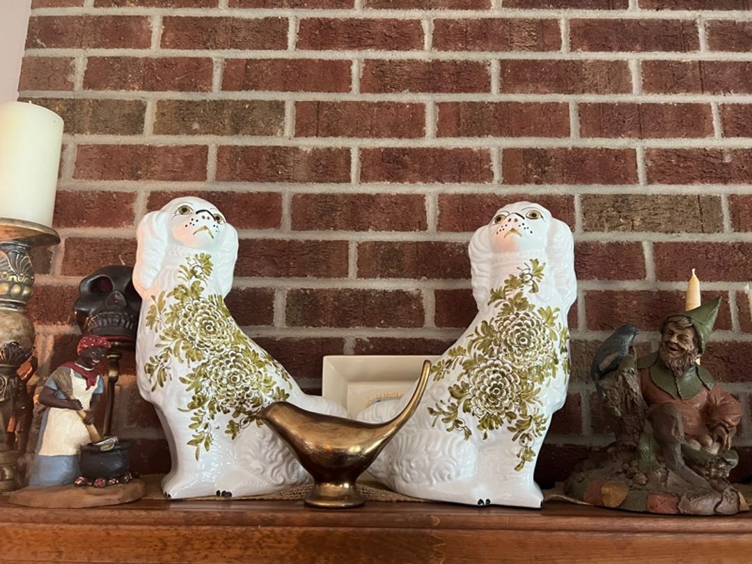 Staffordshire Dog Figurine White with Green Floral