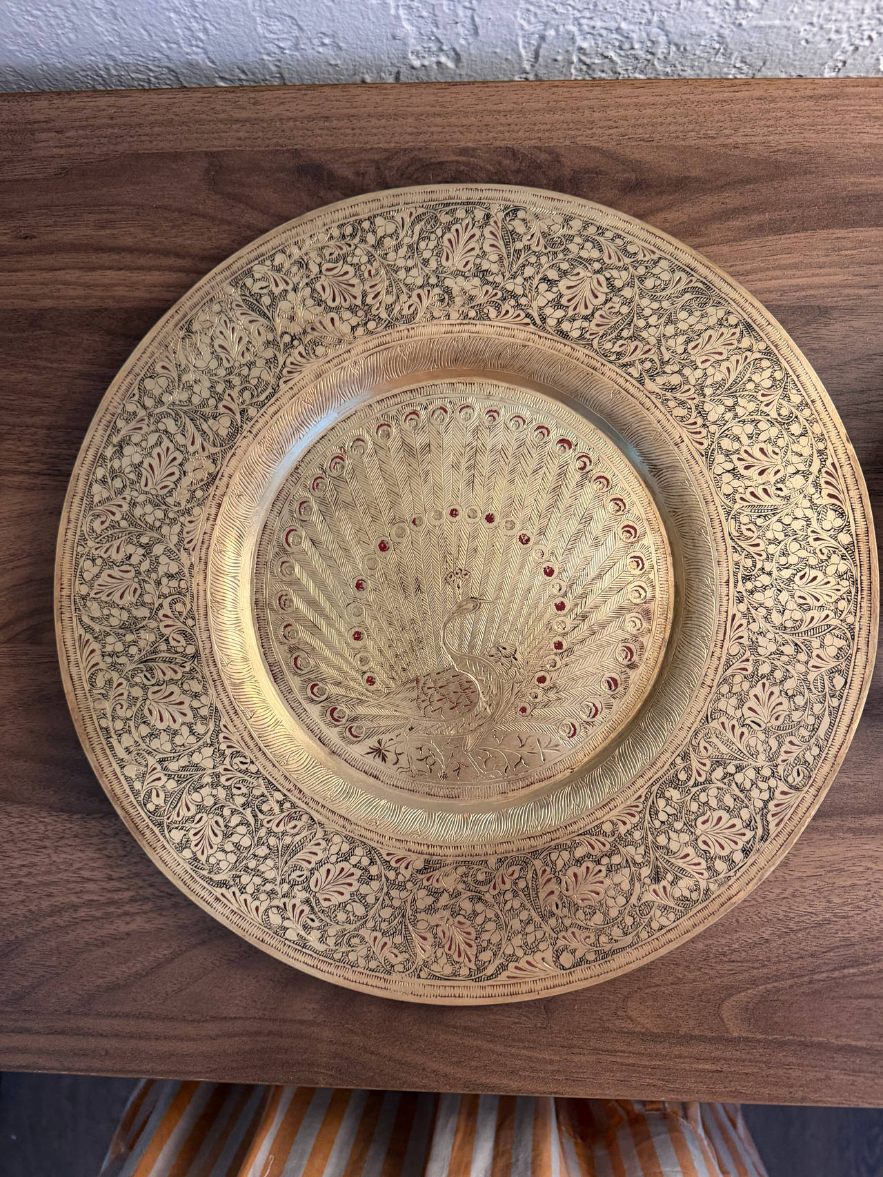 Vintage Etched Brass Peacock Decorative Plate