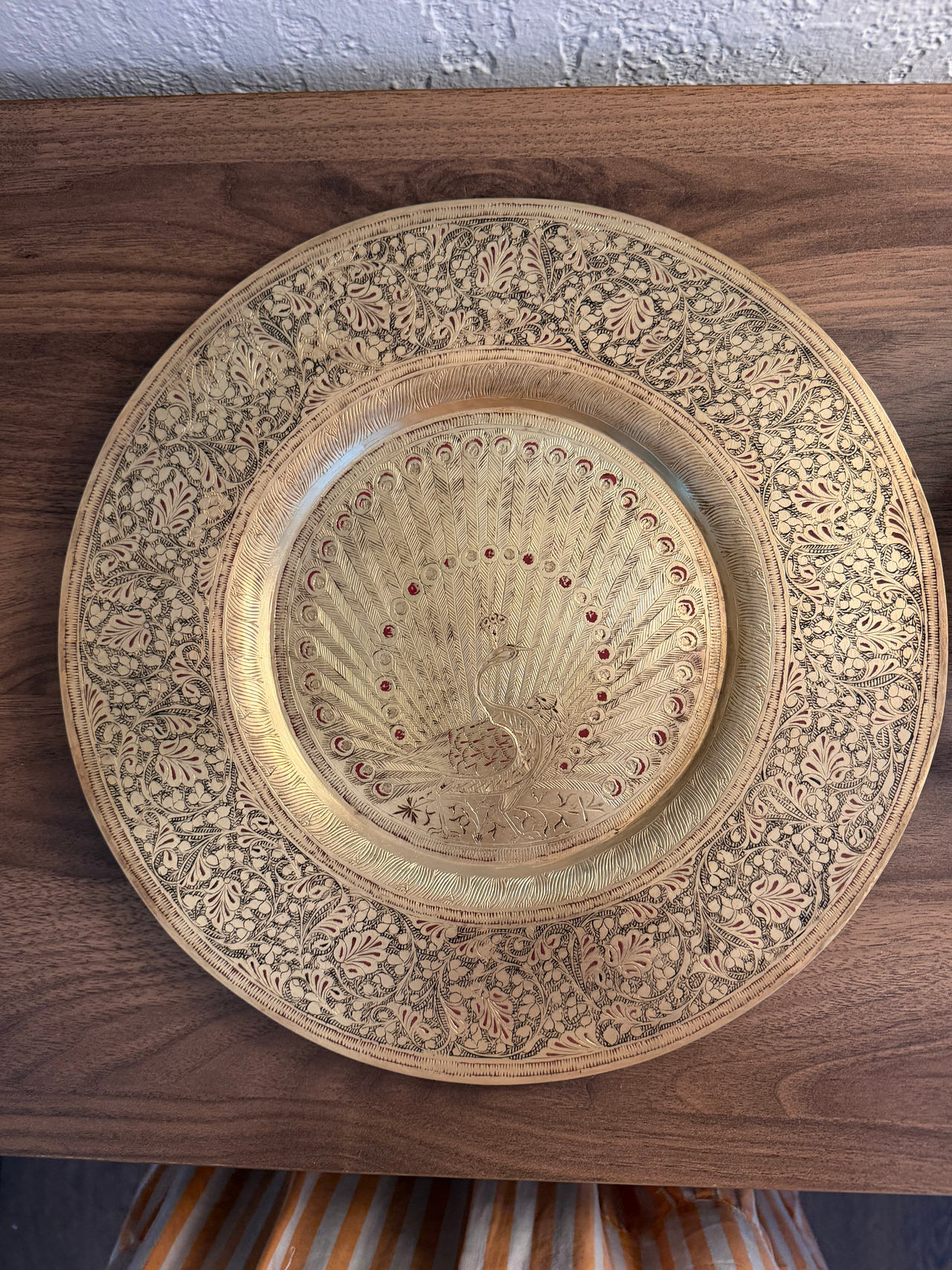 Vintage Etched Brass Peacock Decorative Plate