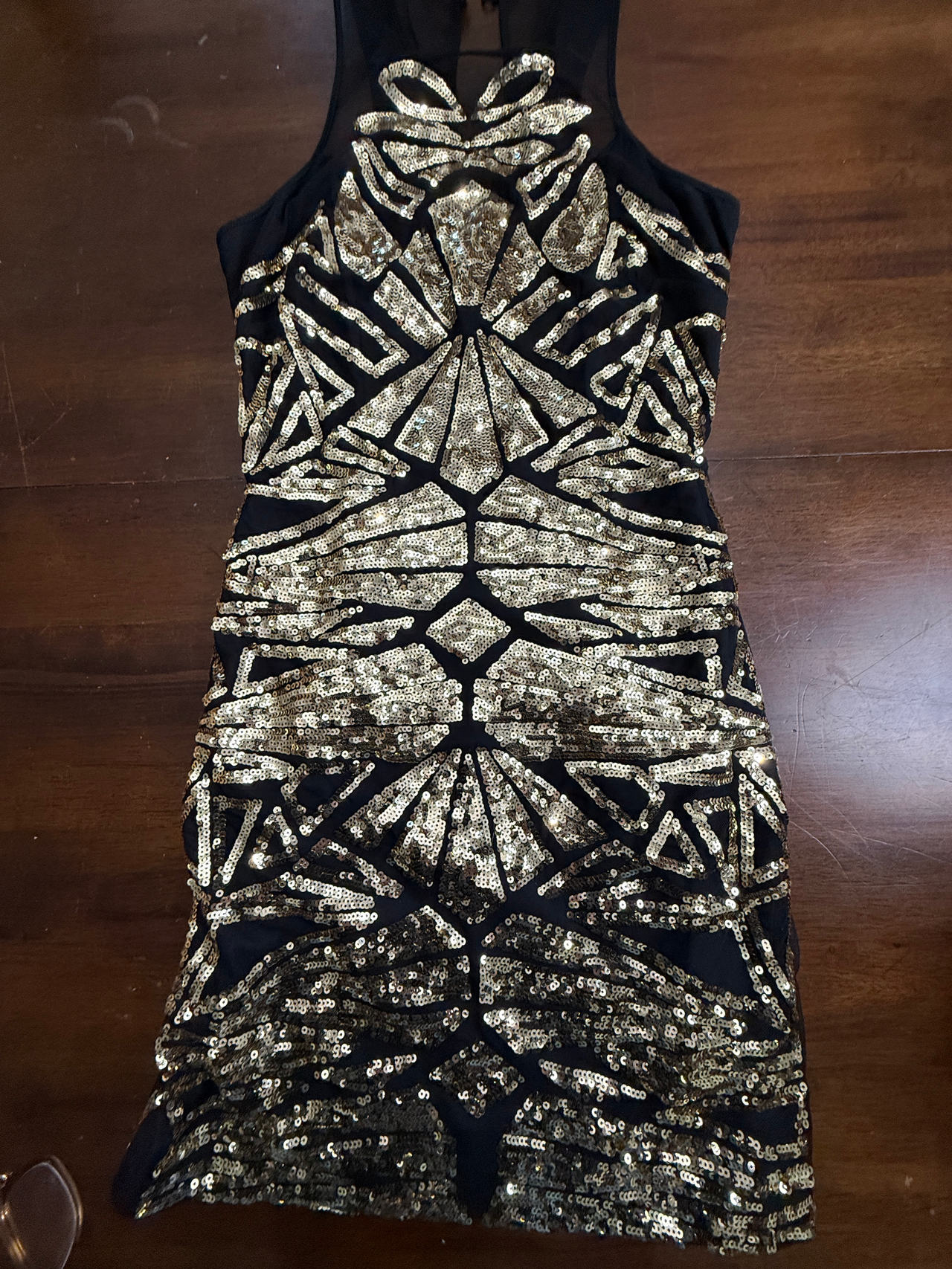 Bebe Gold Sequin Art Deco Party Dress Small