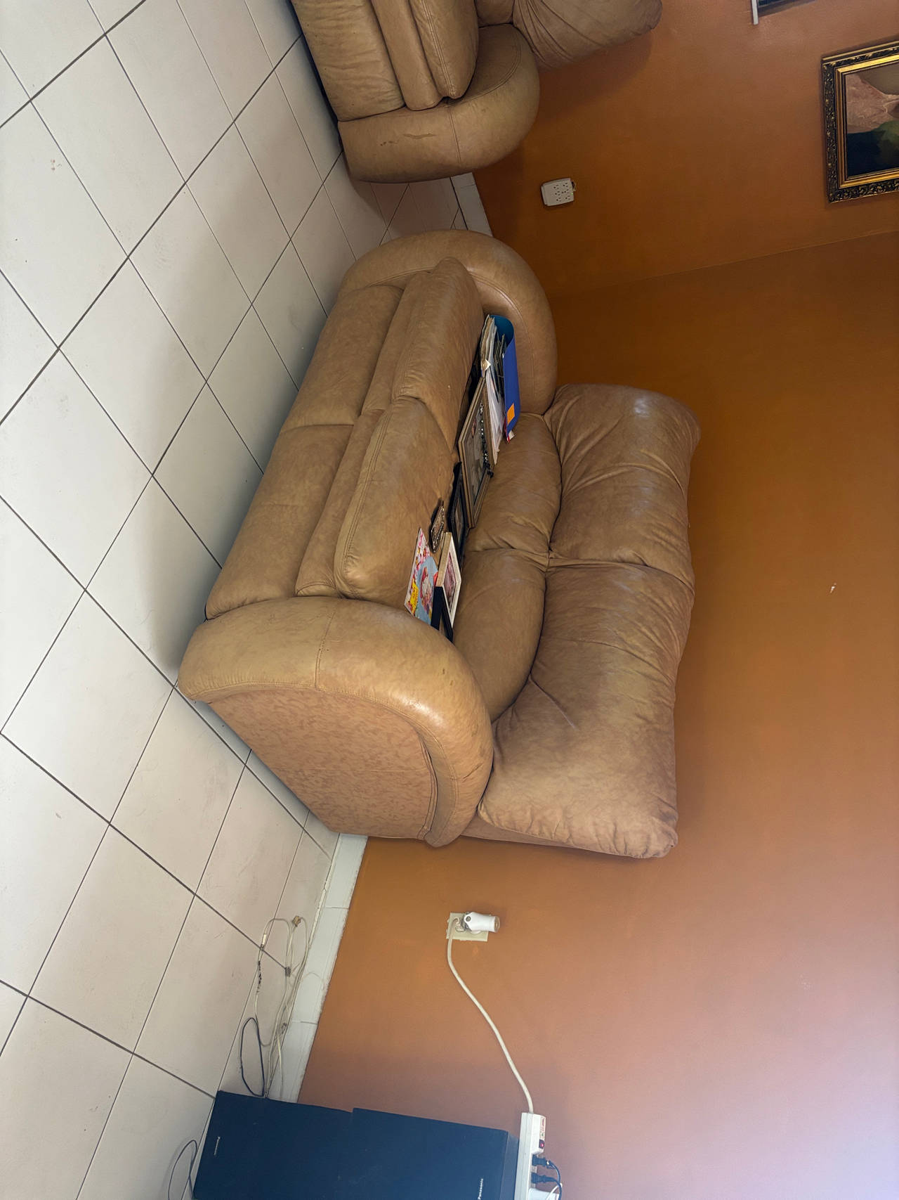 Tan Leather Loveseat Sofa