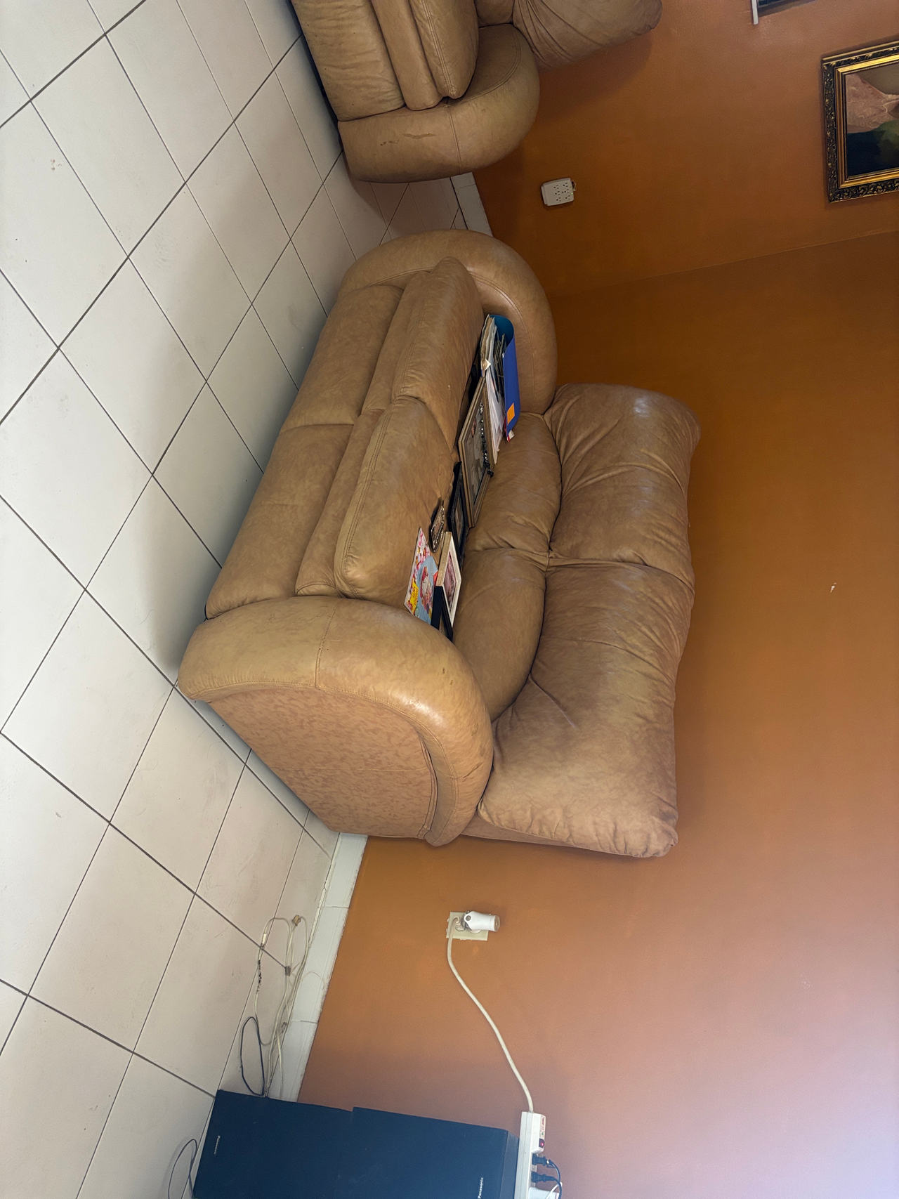 Tan Leather Loveseat Sofa